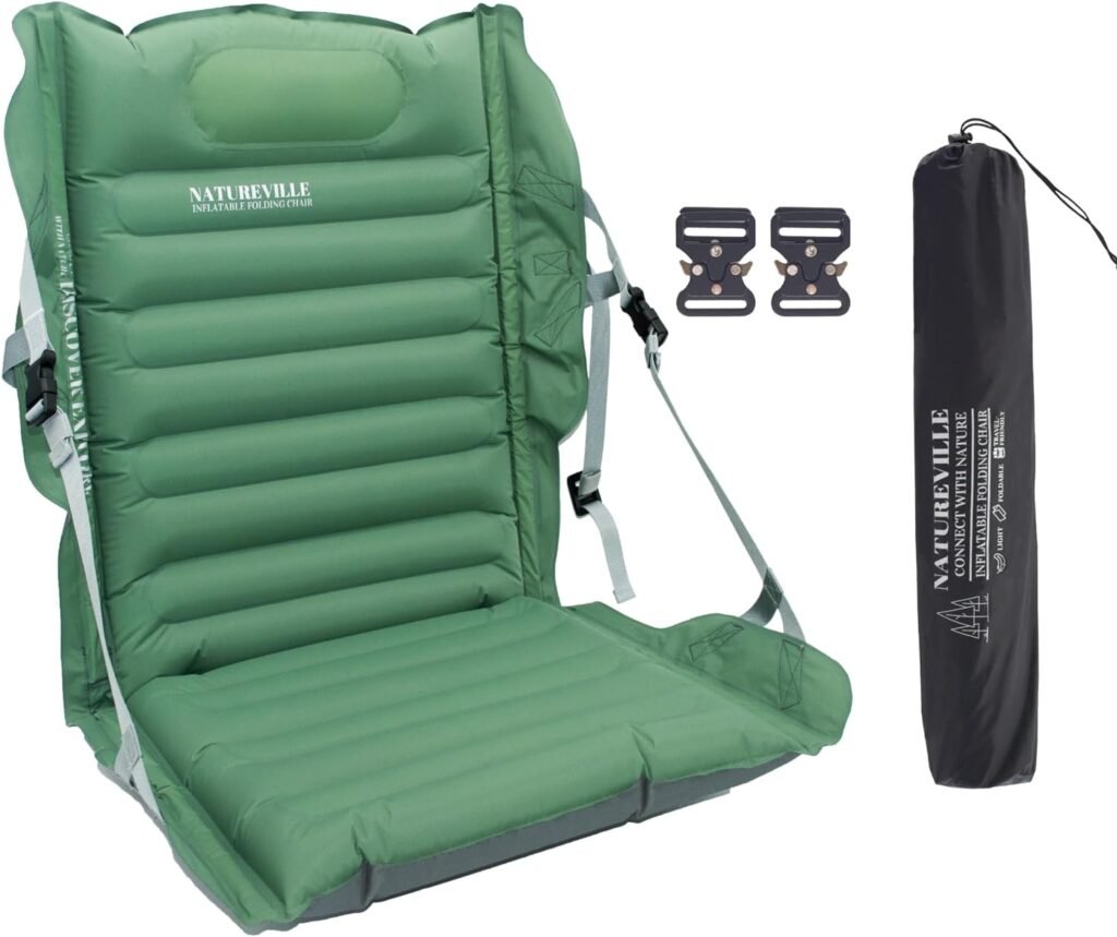 NatureVille Inflatable Outdoor Chair, Lightweight-1.76lbs Camping Chair, Compact-Fold to Portable Size,Comfortable-2.4” Air Cushion + Adjustable Back Strap (Inflatable Chair-1)