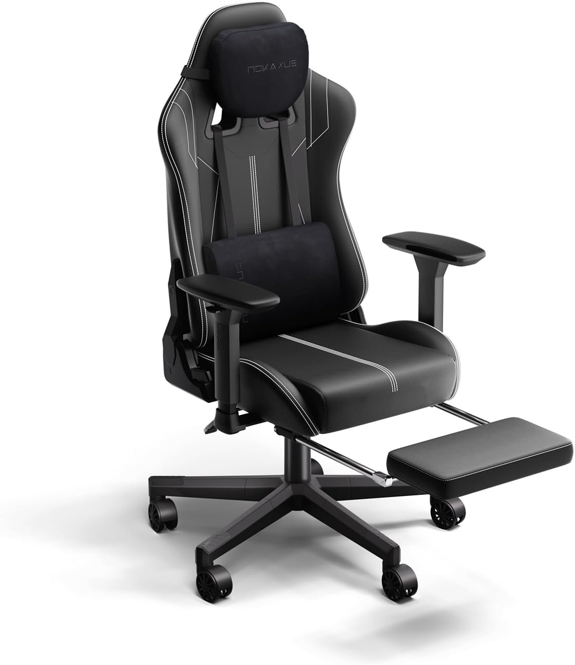 NOKAXUS Gaming Chair with Retractible Footrest Adjustment of backrest Thickening sponges Swivel Office Chair with Massager Function (YK-6008A-BALCK