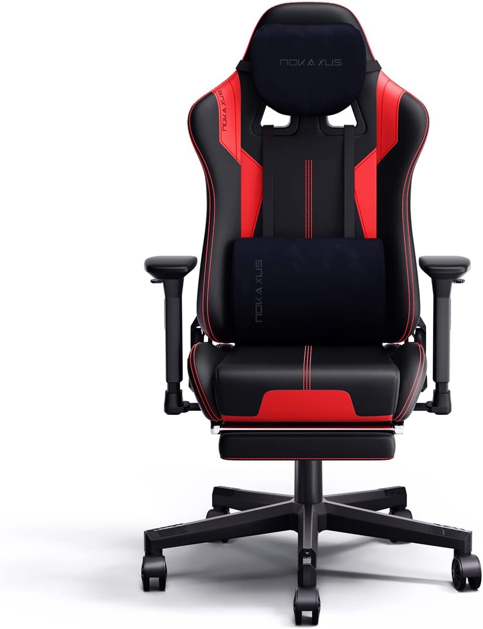 NOKAXUS Gaming Chair with Retractible Footrest Adjustment of backrest Thickening sponges Swivel Office Chair with Massager Function（YK-6008A-RED）