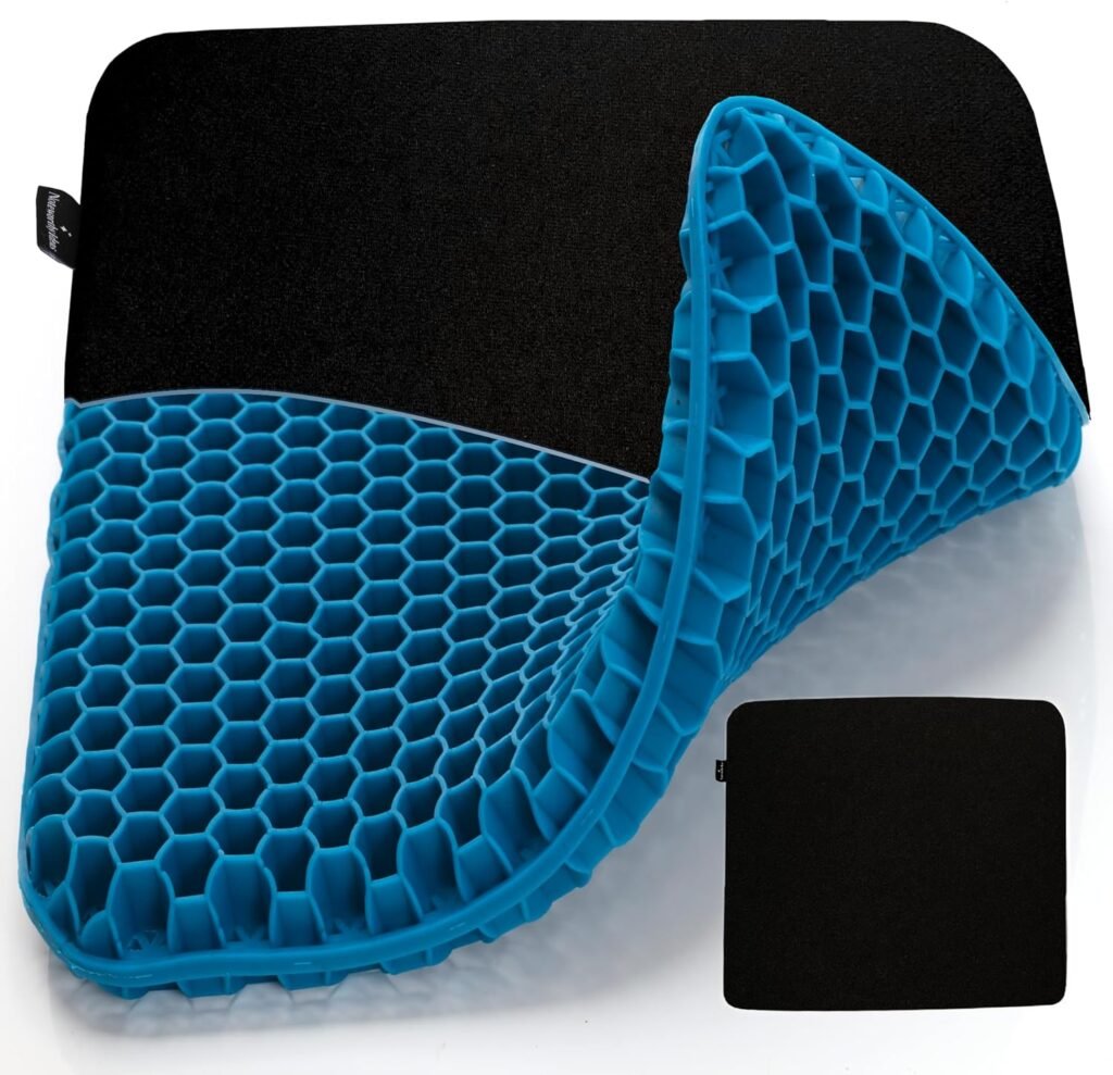 Noteworthy Ideas Gel Seat Cushion - Honeycomb Cooling Pad with 1.5 Inches of Gel Padding  Cover for Driving, Office Chair or Car - Sciatica, Tailbone and Pressure Relief Pillow