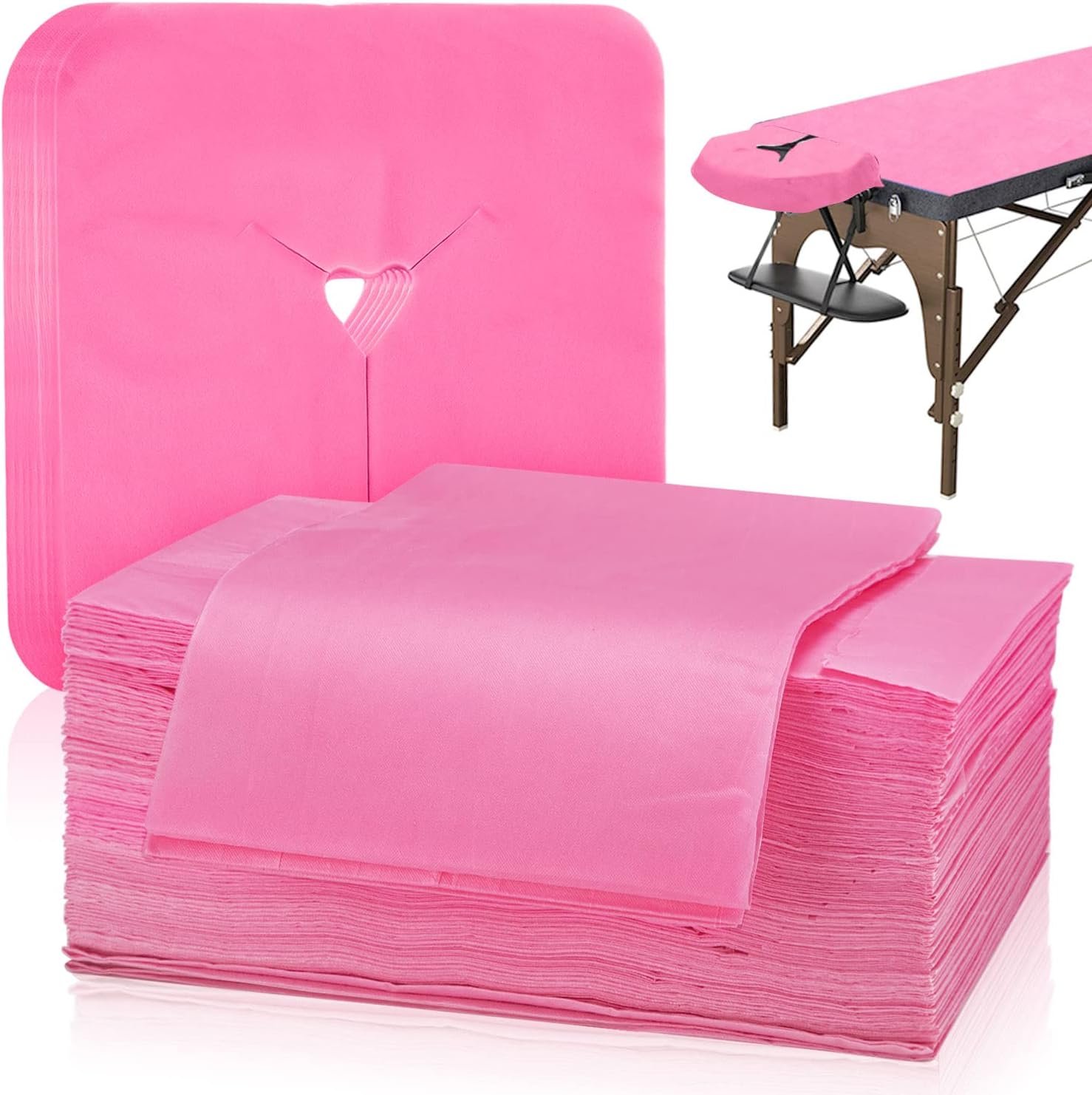 Noverlife 60PCS Disposable Massage Table Covers  Face Rest Barrier, Waterpoof Oilproof Disposable Sheets Table Cover for Spa Beauty Salon, Breathable Non Woven Fabric Face Cradle Covers - Pink