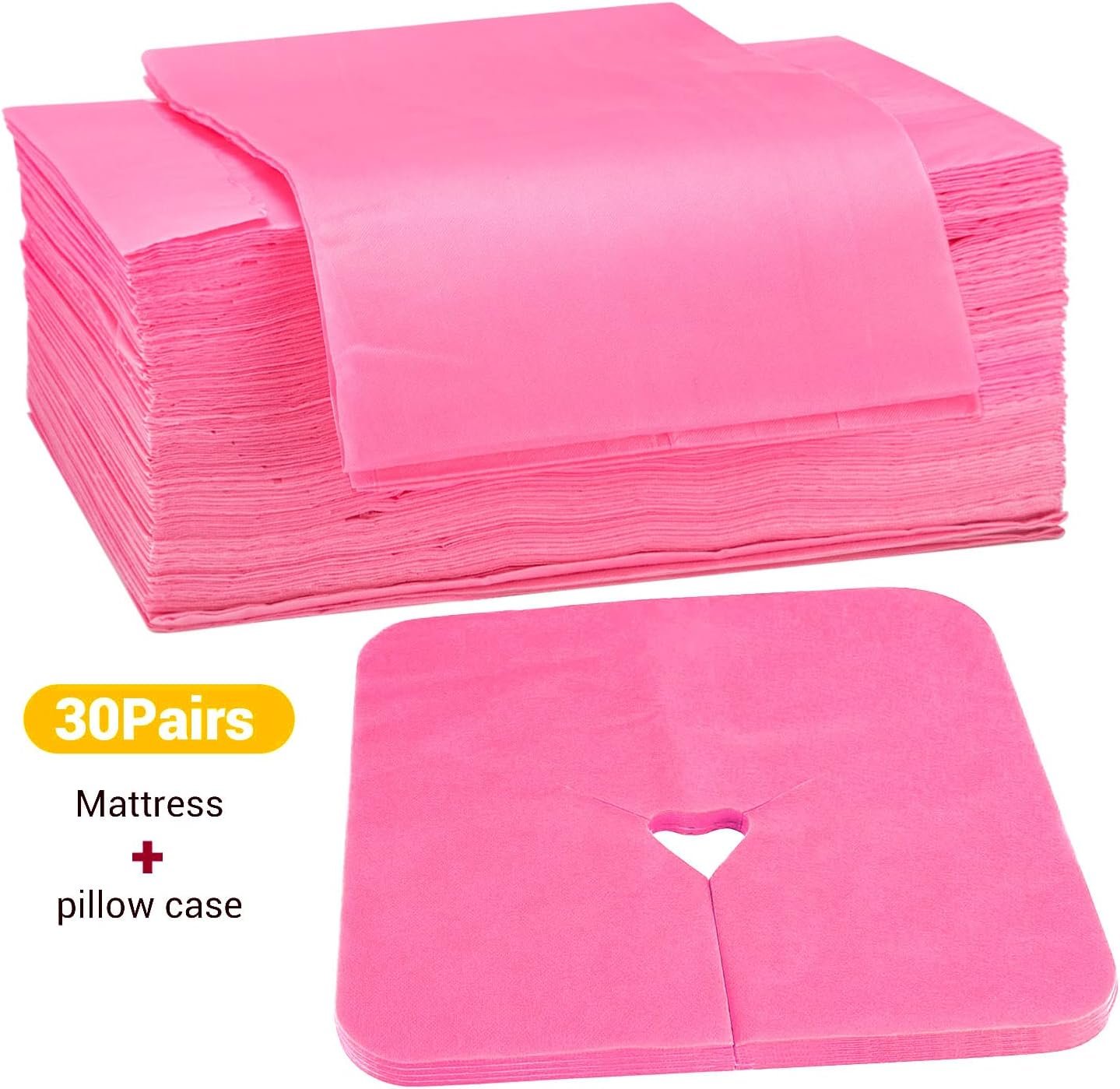 Noverlife 60PCS Disposable Massage Table Covers  Face Rest Barrier, Waterpoof Oilproof Disposable Sheets Table Cover for Spa Beauty Salon, Breathable Non Woven Fabric Face Cradle Covers - Pink
