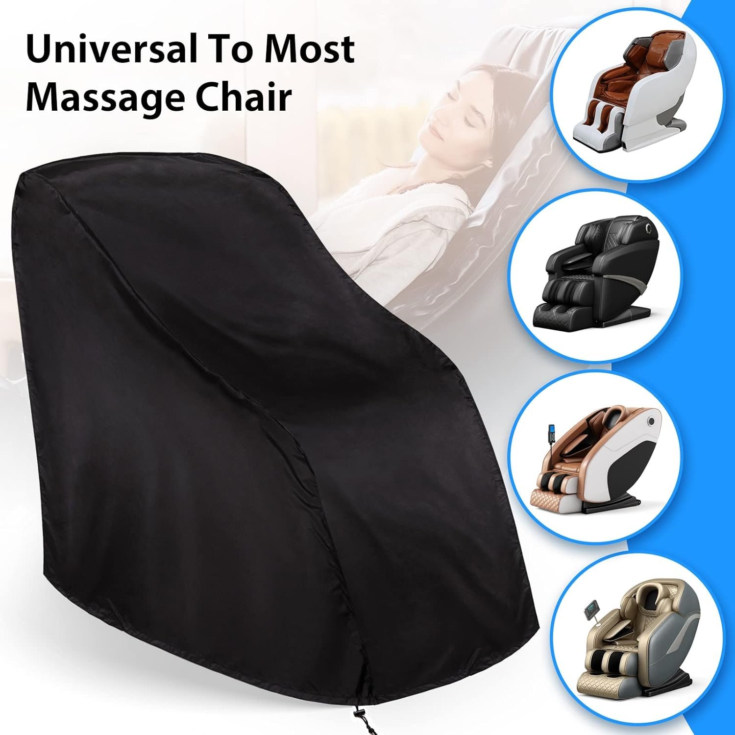 Noverlife Thick Massage Chair Cover, Waterproof Dustproof Protector Full Body Cover for Lift Chair Recliner, Sofa Cover with Drawstring, Zero Gravity Recliner Chair Protector Cover 63x39.5x55 Inch