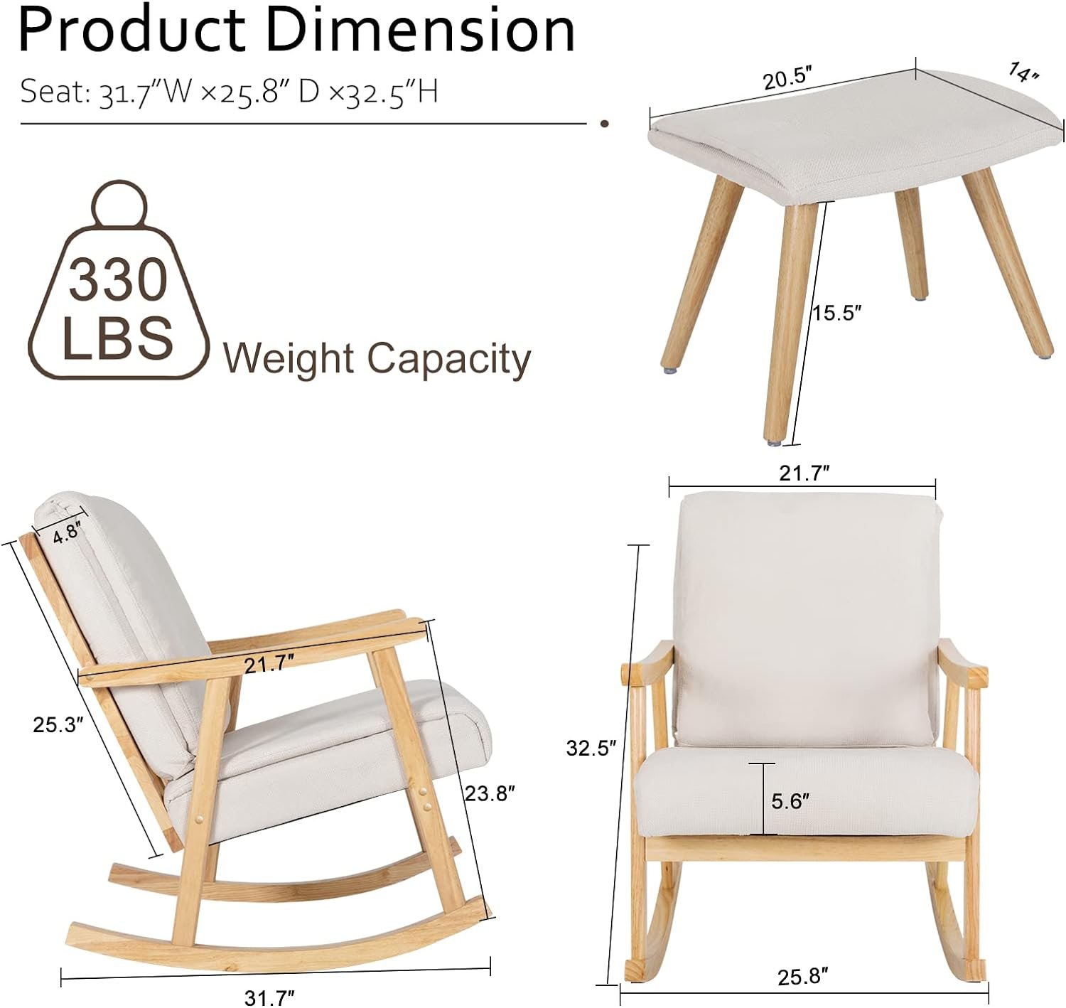 Okeysen Nursery Rocking Chair with Ottoman,Upholstered Rocker Chair Glider Chair for Nursery,Nursing Chair with Footrest,Mid Century Modern Accent Armchair for Nursery Bedroom Living Room