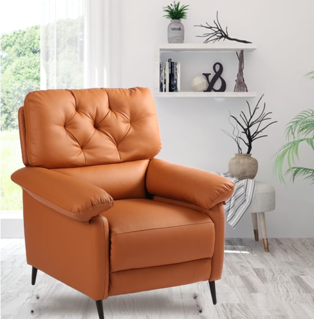 olimix Recliner Chair Manual Push Back Reclining Chair Lounge Chair for Living Room Single Sofa Chair PU Leather Padded Seat Width 21 Modern Recliner Seat Club Chair Home Theater Seating (Orange)