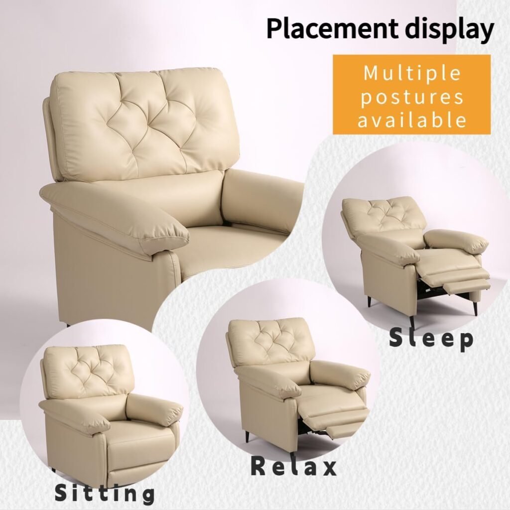 olimix Recliner Chair Manual Push Back Reclining Chair Lounge Chair for Living Room Single Sofa Chair PU Leather Padded Seat Width 21 Modern Recliner Seat Club Chair Home Theater Seating (Orange)