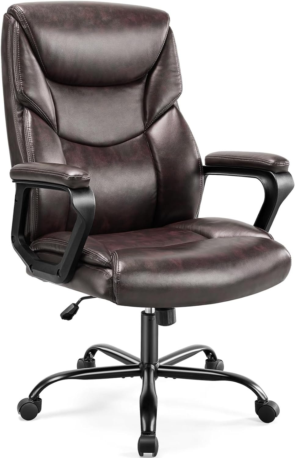 OLIXIS Home Office Chair - Big and Tall Chair for Office, High Back Ergonomic Executive Desk Chair, PU Leather Fixed Armrests Computer Chair, Rolling Chair with Wheels, Brown