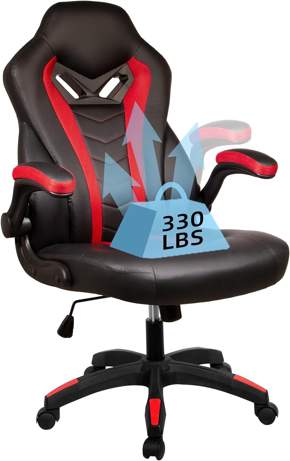 Ollega Desk Chairs with Wheels, Ergonomic Gaming Executive Office Chair with Flip-up Armrest, PU Leather Gaming Computer Chair Lumbar Support, Adjustable Racing Office Desk Chair, Black