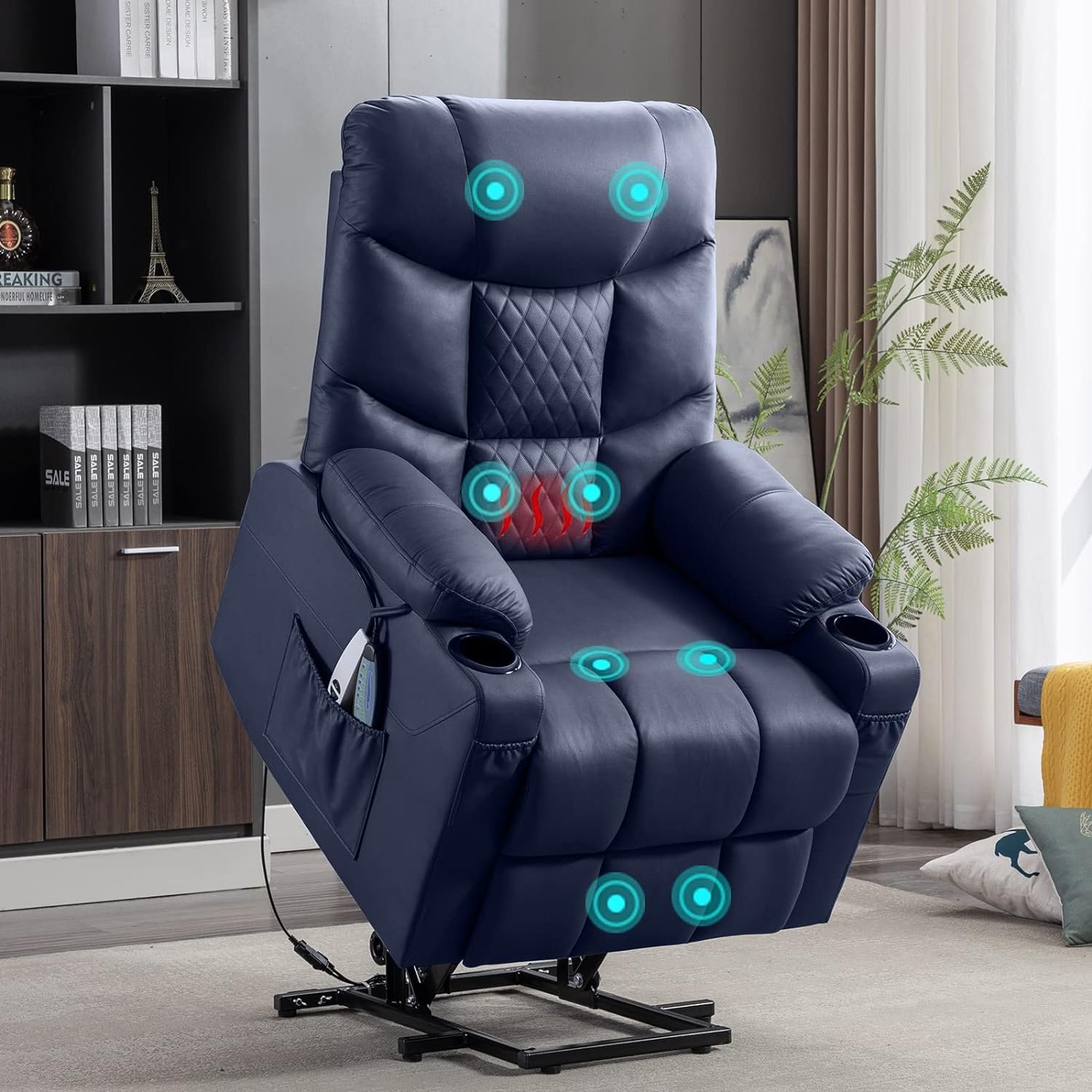 Oprisen Electric Lift Recliner Chair for Elderly Lift Chairs Recliner On Clearance Comfy Sleeper Chair Sofa w/Heat Massage for Senior w/Side Pockets/Cup Holders/USB Ports (Blue)