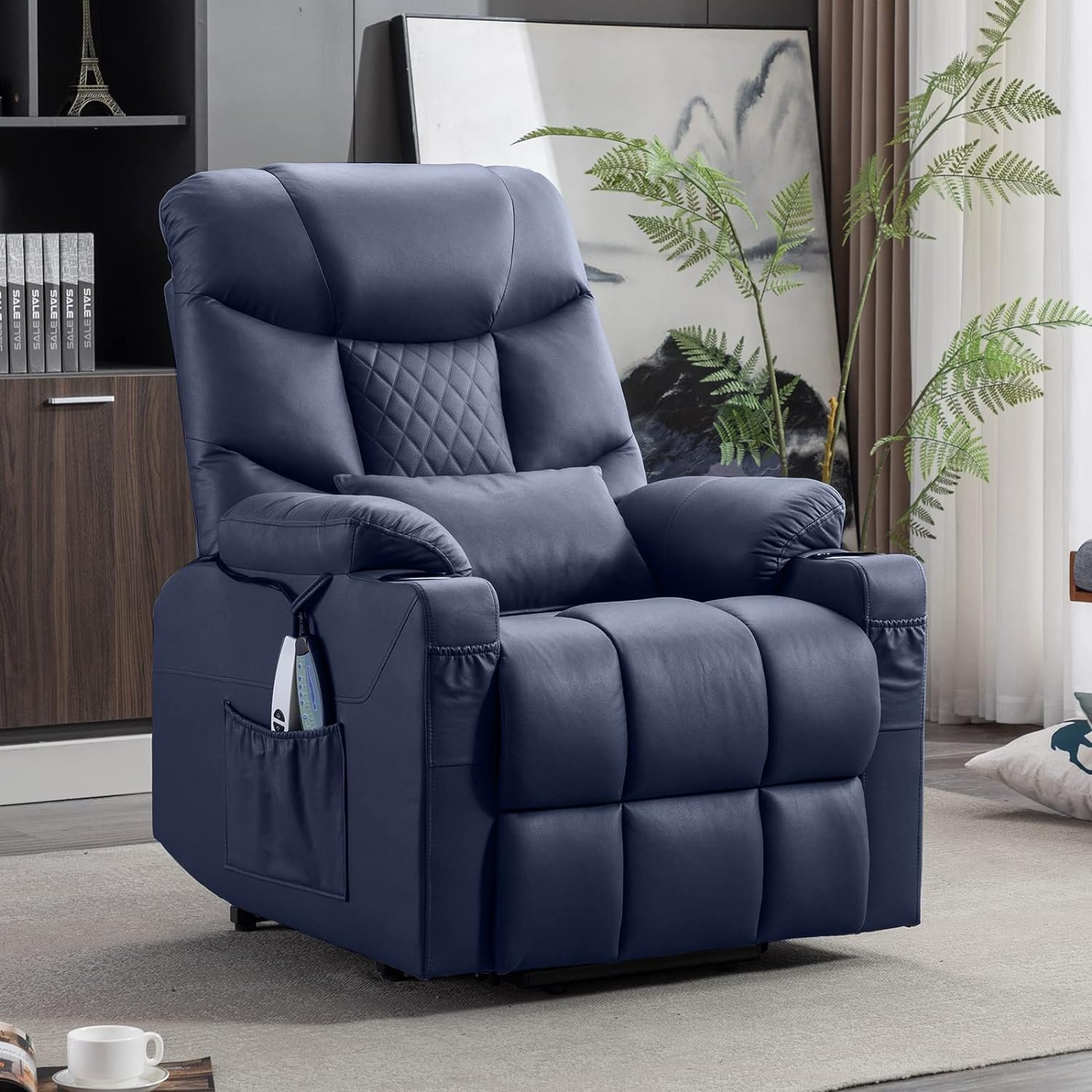 Oprisen Electric Lift Recliner Chair for Elderly Lift Chairs Recliner On Clearance Comfy Sleeper Chair Sofa w/Heat Massage for Senior w/Side Pockets/Cup Holders/USB Ports (Blue)