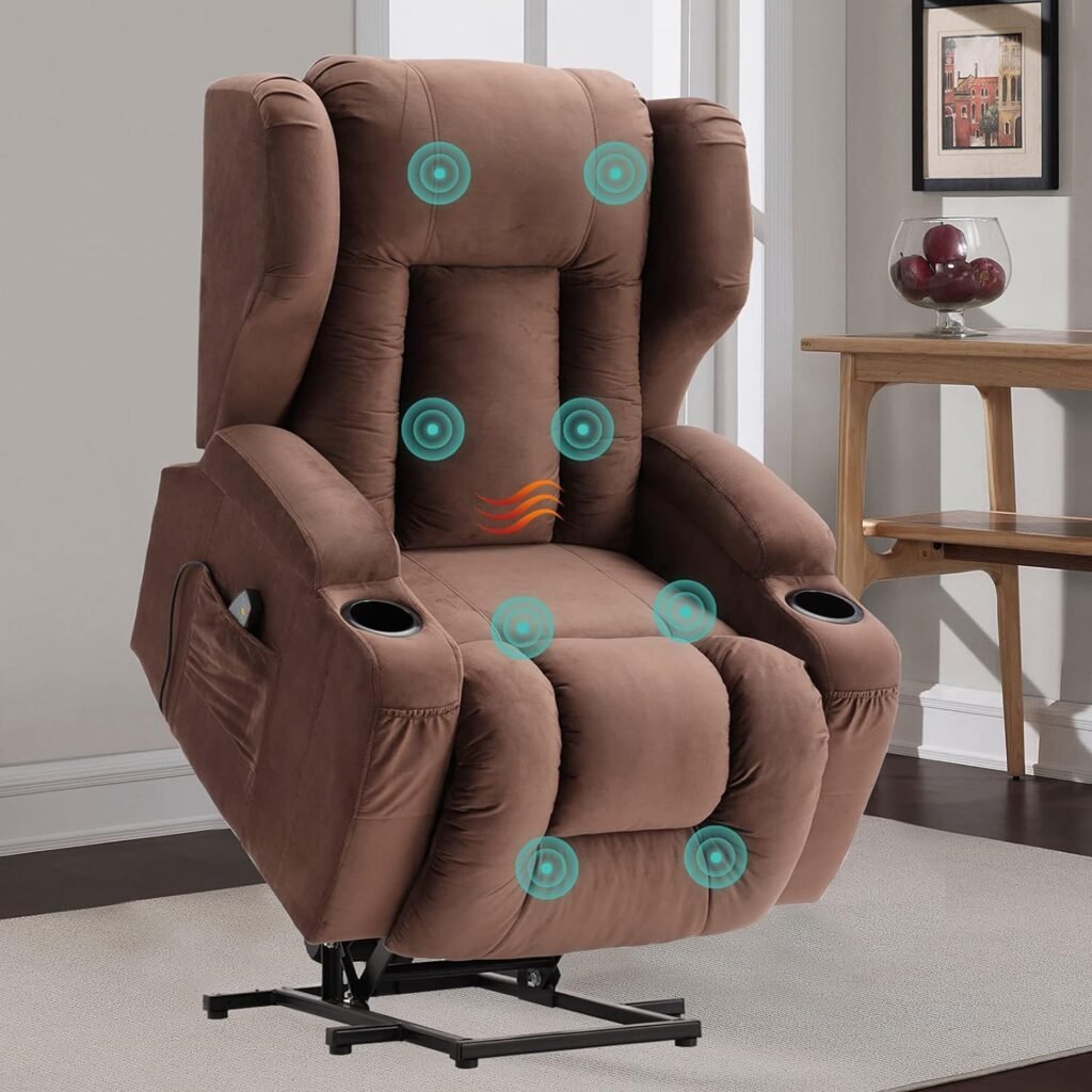 OQQOEE Electric Power Lift Recliner Chair for Elderly Wingback Lift Chair Recliner with Massage  Heat，3 Positions, 2 Side Pockets and Cup Holders, Handle Remote