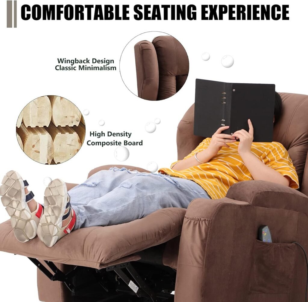 OQQOEE Electric Power Lift Recliner Chair for Elderly Wingback Lift Chair Recliner with Massage  Heat，3 Positions, 2 Side Pockets and Cup Holders, Handle Remote