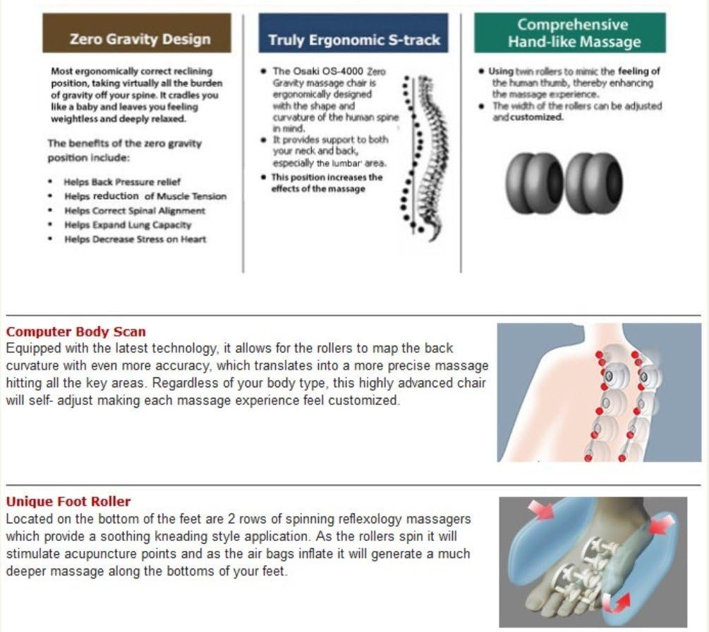 Osaki OS-4000T Zero Gravity Computer Body Scan Reclining Full Body Massage Chair with Foot Roller, Seat Vibration, and Remote Control, Taupe
