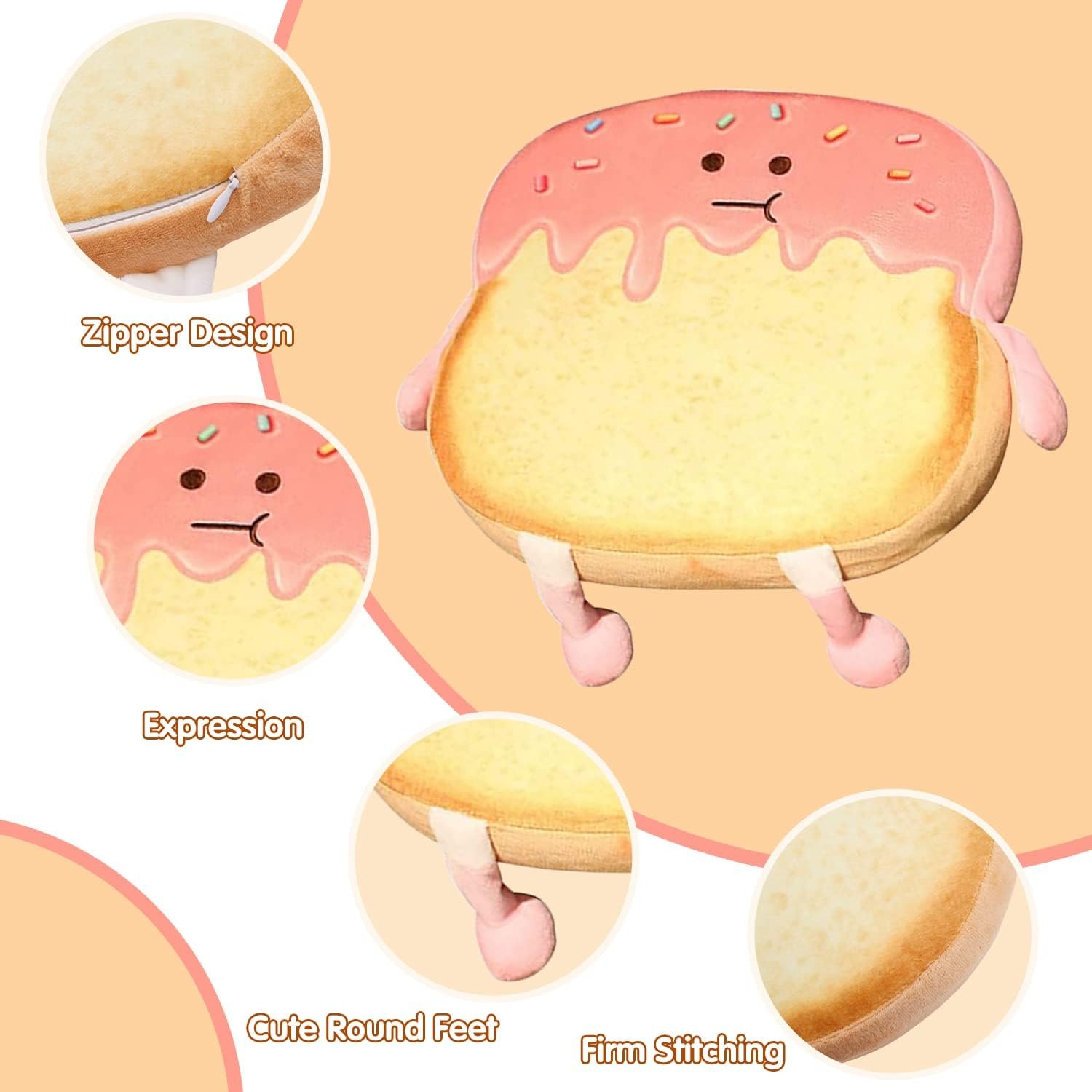 Oumelfs Toast Seat Cushion Cute Chair Pillow Pads Memory Foam with Removable Cover Gaming Chair Office Home Bedroom Shop Restaurant Decor (Smile)