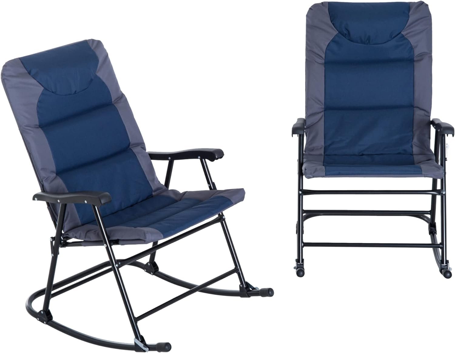 Outsunny 2 Piece Outdoor Rocking Chair Set, Patio Furniture Set with Folding Design, Armrests for Porch, Camping, Balcony, Navy Blue