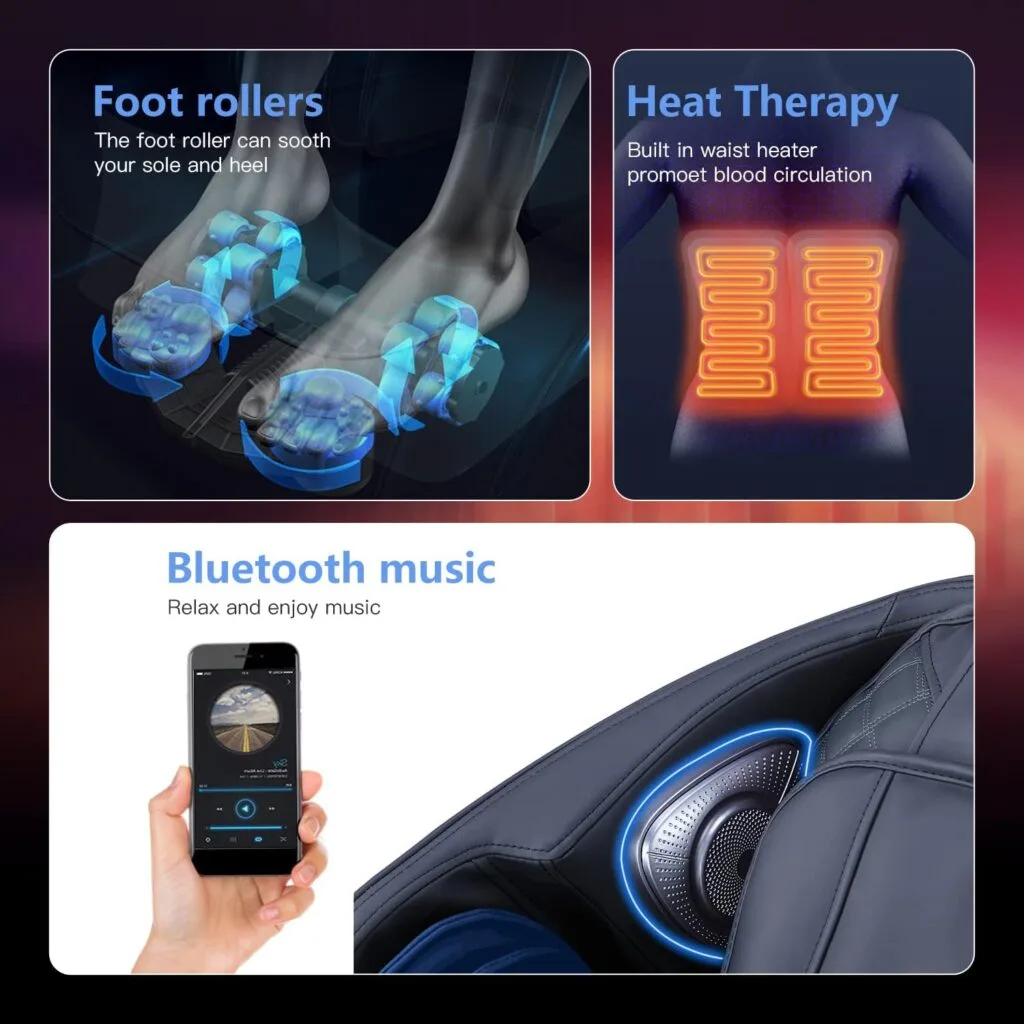 PayLessHere Full Body Massage Chair,Zero Gravity Electric Shiatsu Massage Chair Recliner with Heat Therapy Foot Roller SL-Track Stretch Vibrating Wireless Bluetooth Speaker (Black, NO)