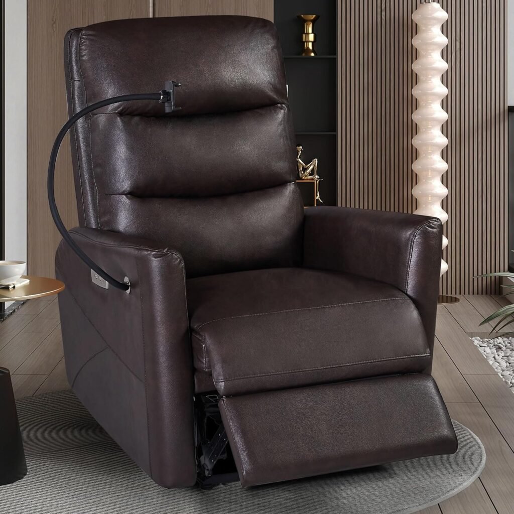 Plococo Zero Gravity Recliner Chair ZGRC001 - Power  Electric Living Room Chair with USB Port, Phone Holder, Breathable Leather - Compact  Small