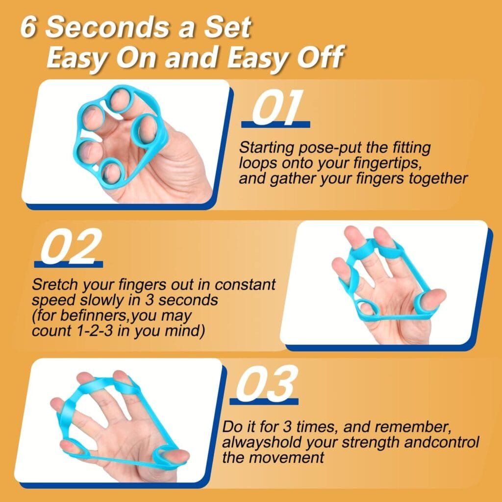 Pnrskter Hand Grip Strengthener, Finger Exerciser, Grip Strength Trainer (6 PCS),New Material,Forearm Grip Workout, Finger Stretcher, Relieve Wrist Pain, Carpal Tunnel. (Finger Exerciser)