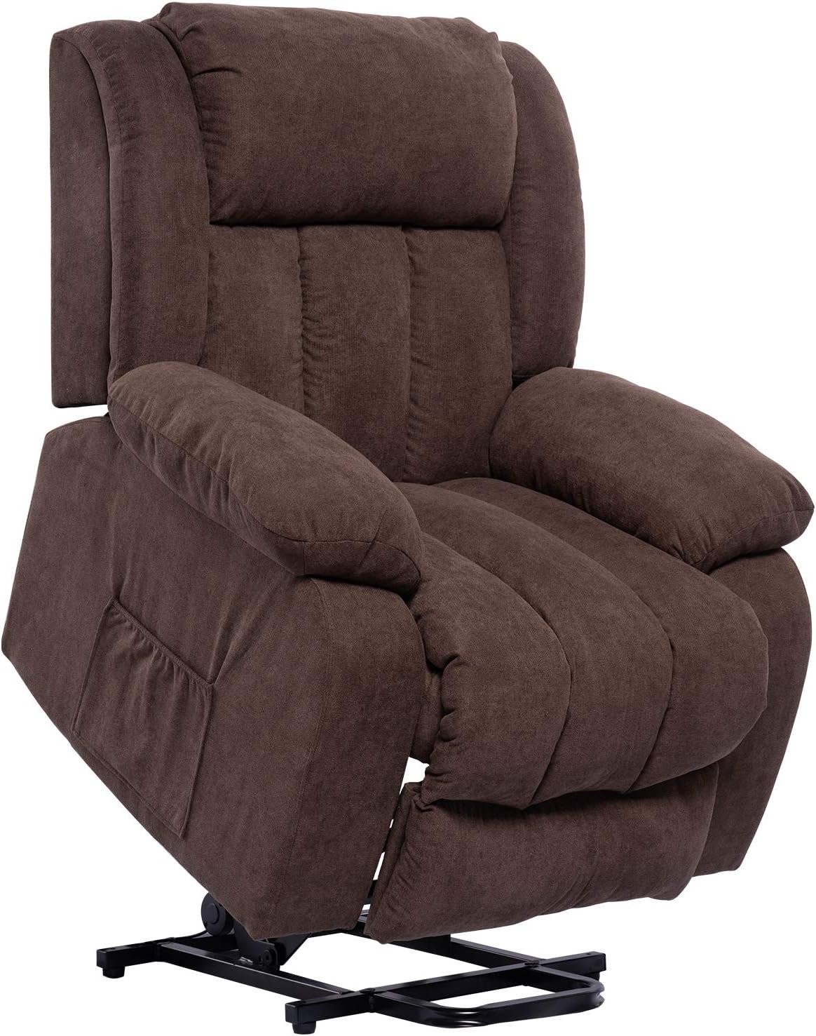 Polar Aurora Power Lift Massage Recliner Chair for Elderly Heated Fabric Recliner Ergonomic Lounge Vibratory Massage Function/Heating/Remote Control for Living Room(Brown)