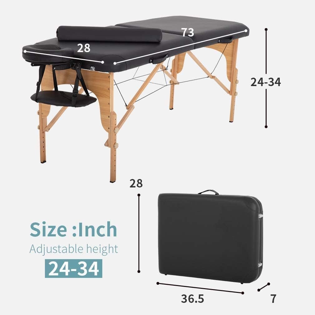 Portable Massage Table Massage Bed Spa Bed 73 Inches Long Height Adjustable Massage Table W/Sheet Cradle Bolster Portable 2 Folding Massage Salon Table Hanger Facial Tattoo Salon Bed