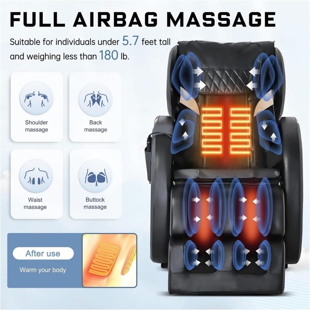 Portable Zero Gravity Massage Chair,Full Body Airbag Pressure, Heat and Foot Roller Included 8D Home Massage Recliner Chair(Black)