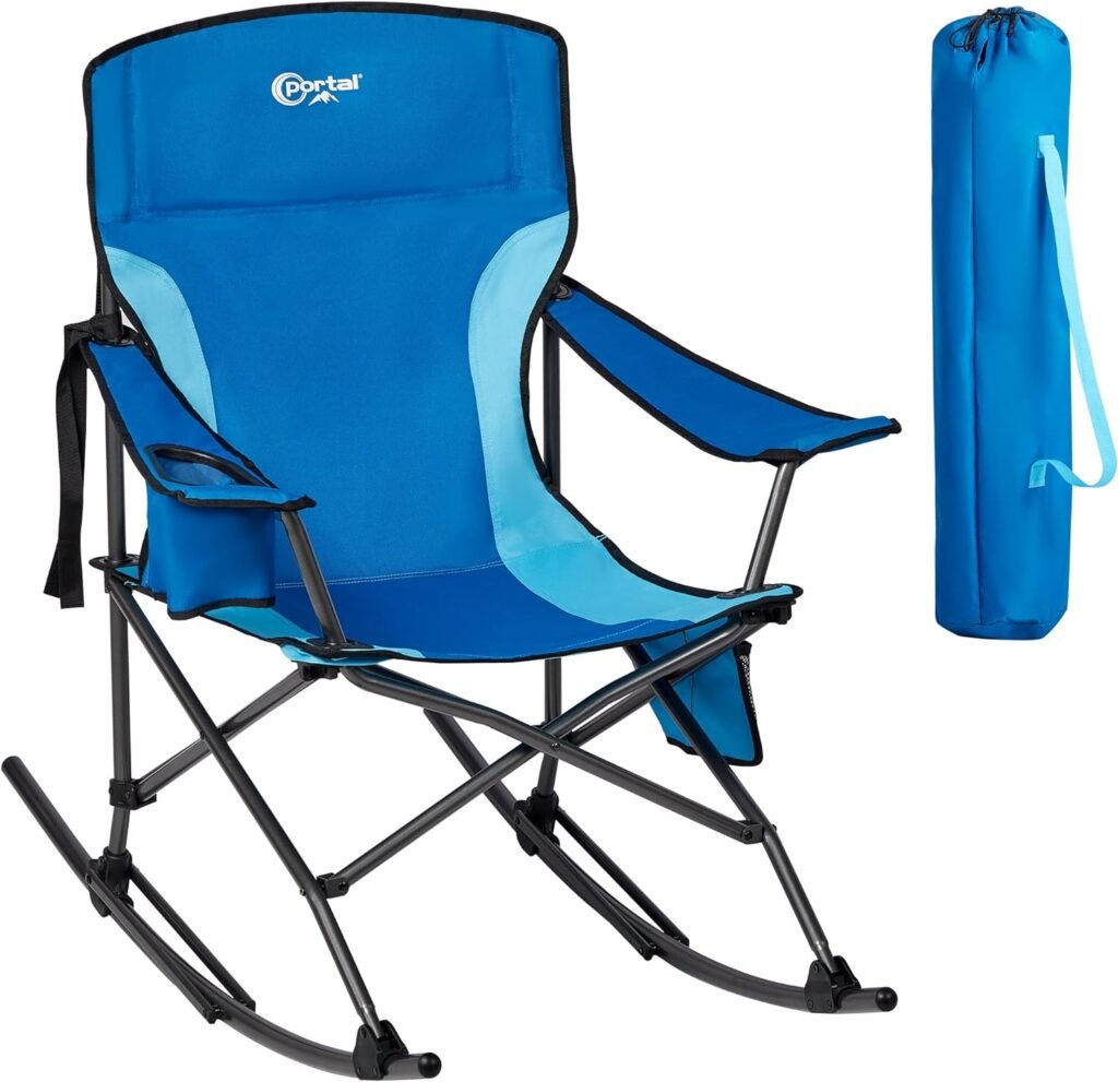 PORTAL Outdoor Rocking Chair Camping Folding Portable Rocker with Cup Holder Side Pocket Carry Bag, Support 300LBS (Science Blue)