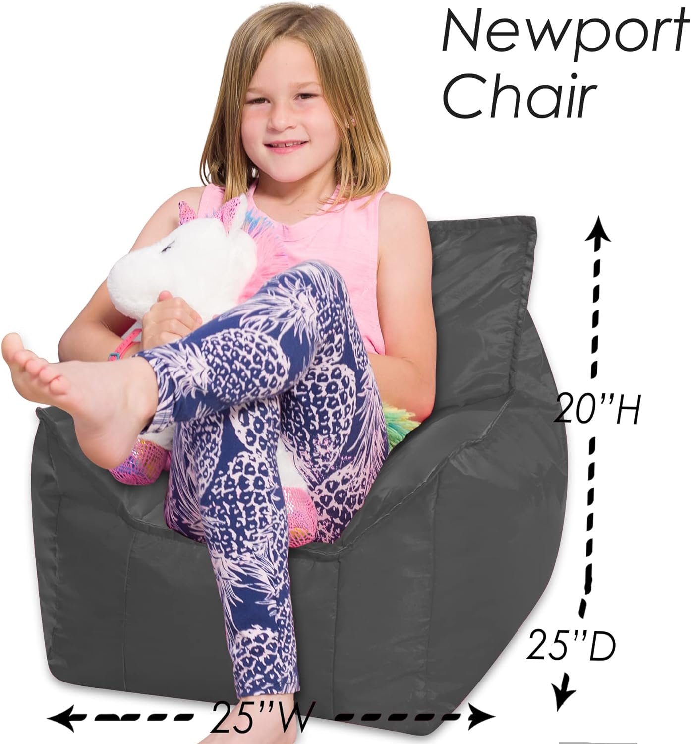 Posh Creations Bean Bag Structured Seat for Toddlers and Kids, Comfy Chair for Children, Pasadena, Black