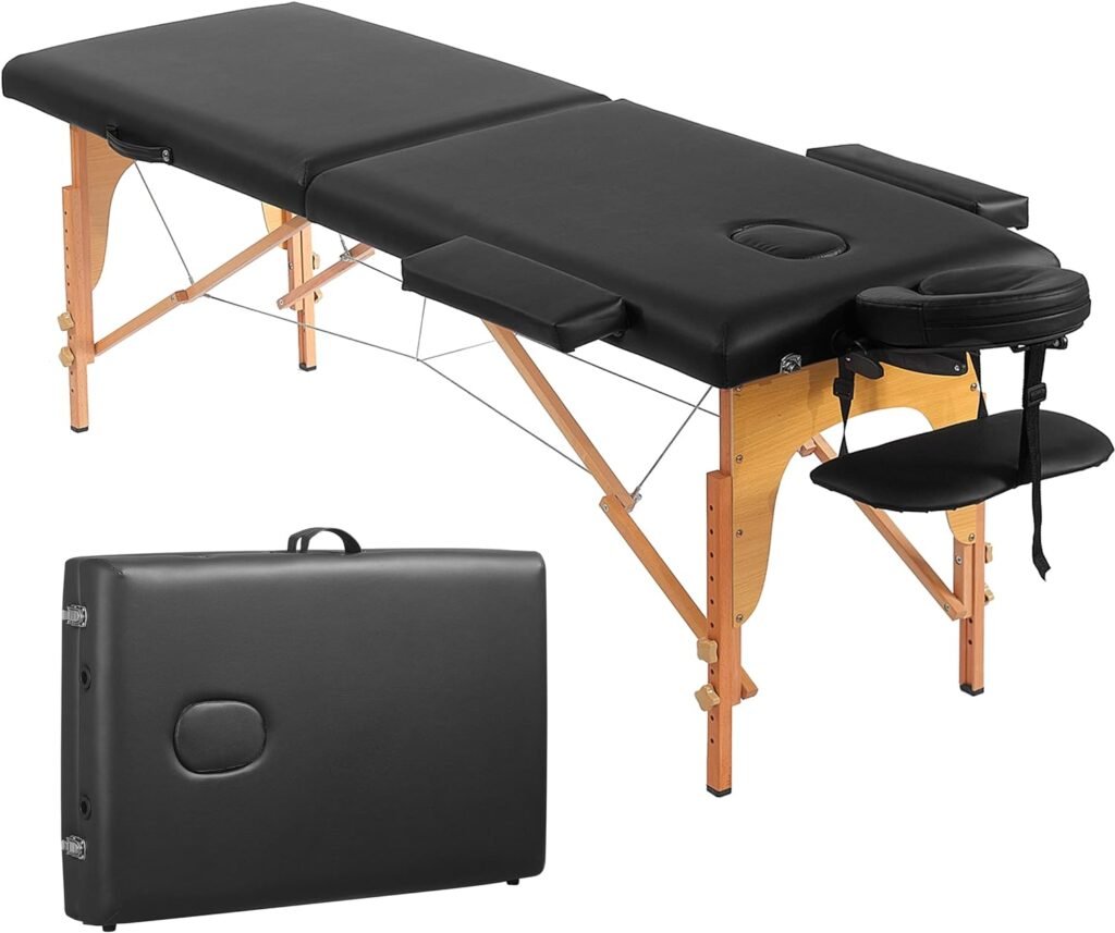 PrimeZone Black Massage Table Portable - 2 Folding Lash Bed with Carrying Case  Face Cradle for Eyelash Extensions, Spa, Facial, Hight Adjustable Tatto Table, 84 x 32