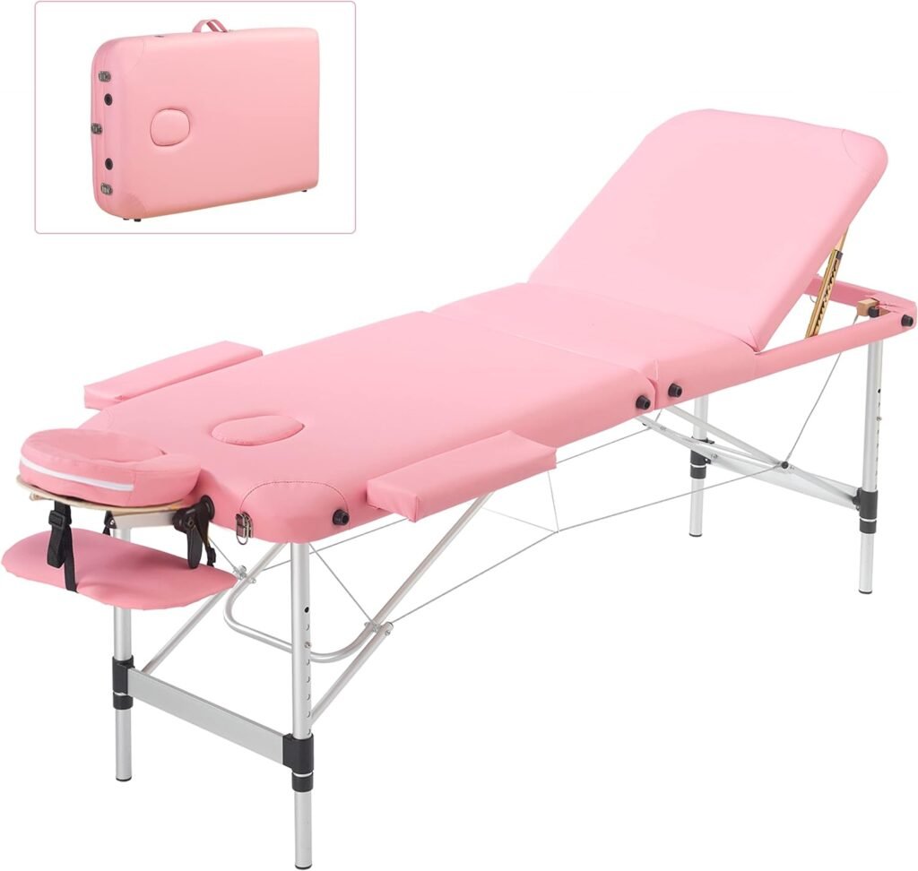 PrimeZone Black Massage Table Portable - 2 Folding Lash Bed with Carrying Case  Face Cradle for Eyelash Extensions, Spa, Facial, Hight Adjustable Tatto Table, 84 x 32