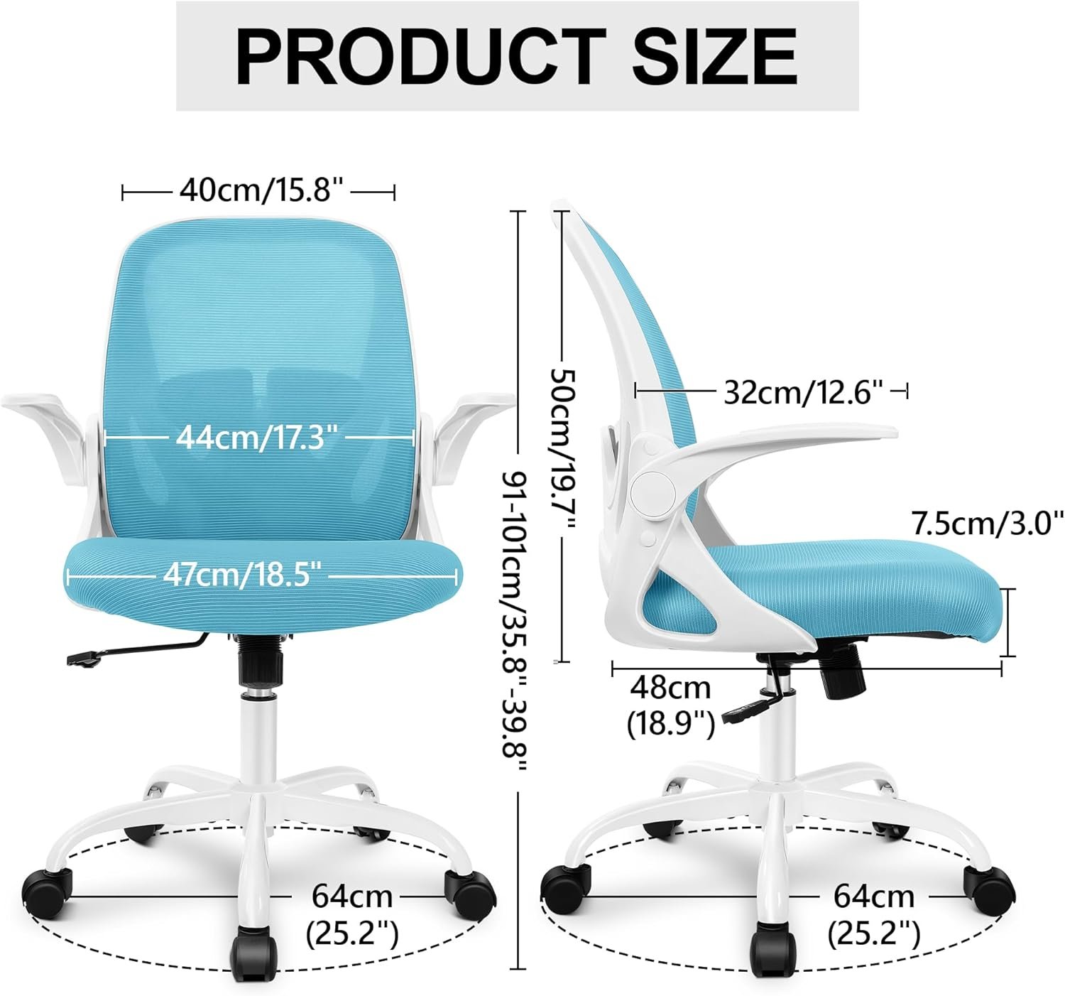 Primy Office Chair Ergonomic Desk Chair with Adjustable Lumbar Support and Height, Swivel Breathable Desk Mesh Computer Chair with Flip up Armrests for Conference Room(White)