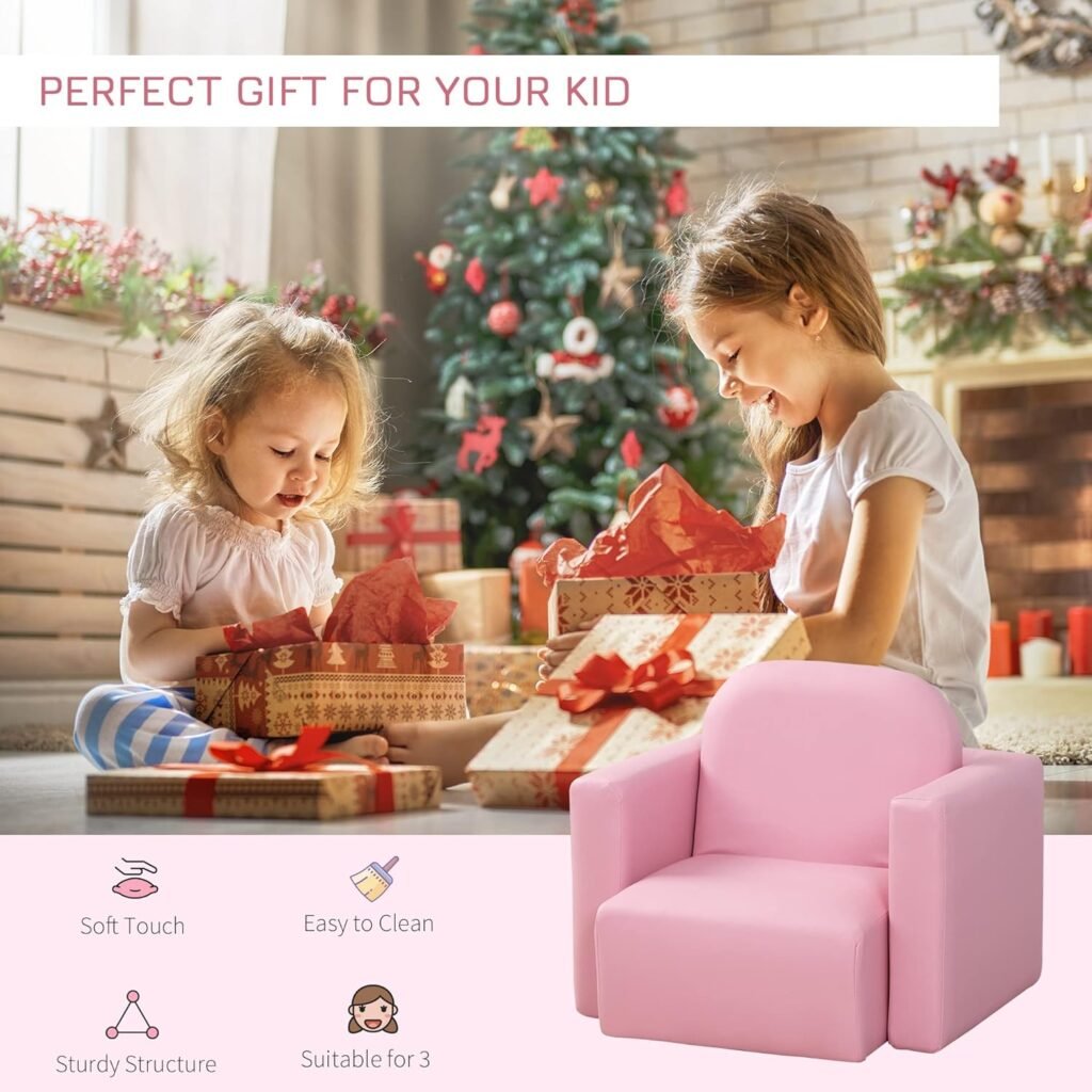 Qaba 2-in-1 Multifunctional Kids Sofa Convertible Table and Chair Set for 3 Years Old Boys Girls, Pink