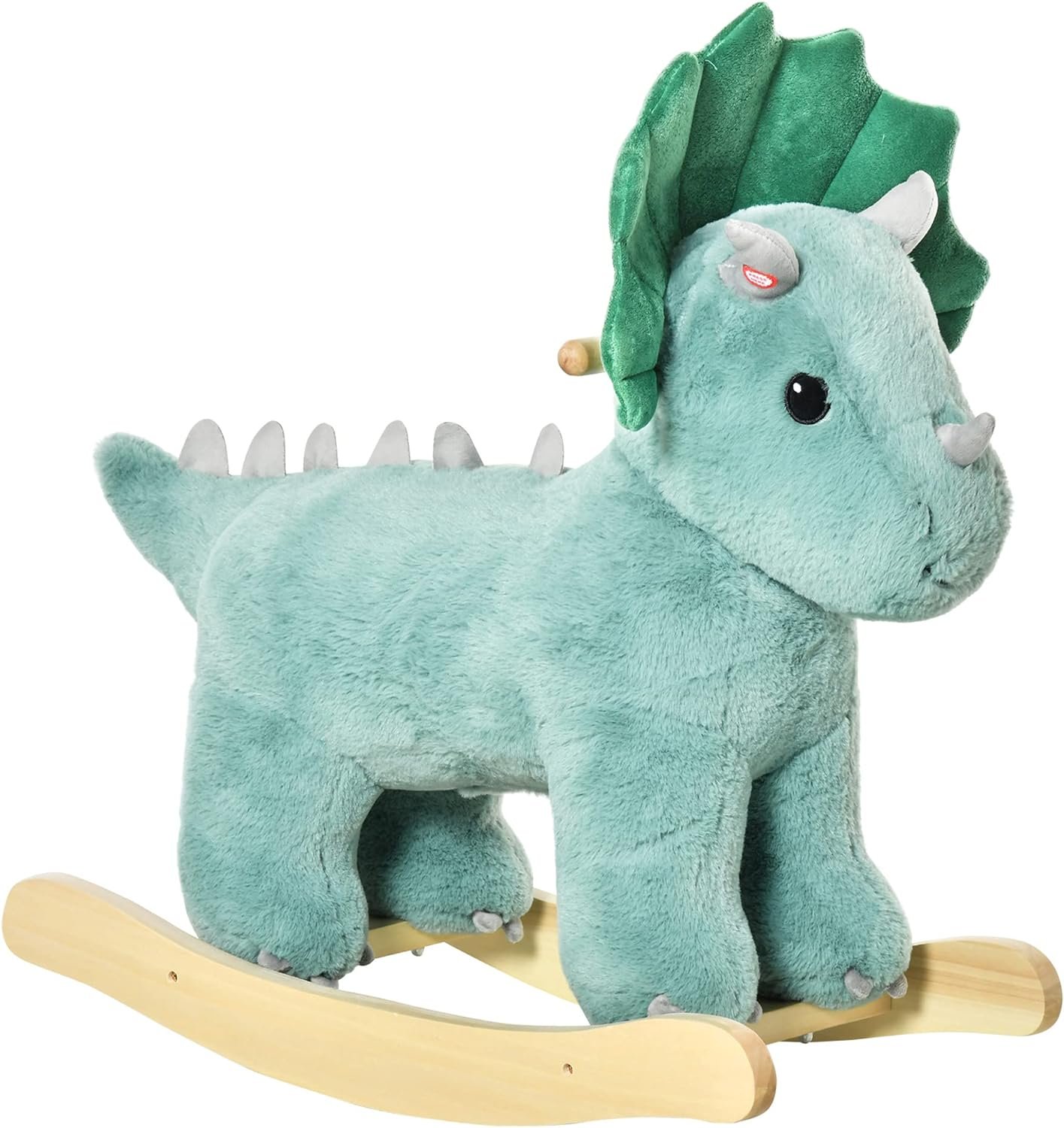 Qaba Kids Plush Ride-On Rocking Horse Triceratops-Shaped Plush Toy Rocker with Realistic Sounds for Child 36-72 Months Dark Green