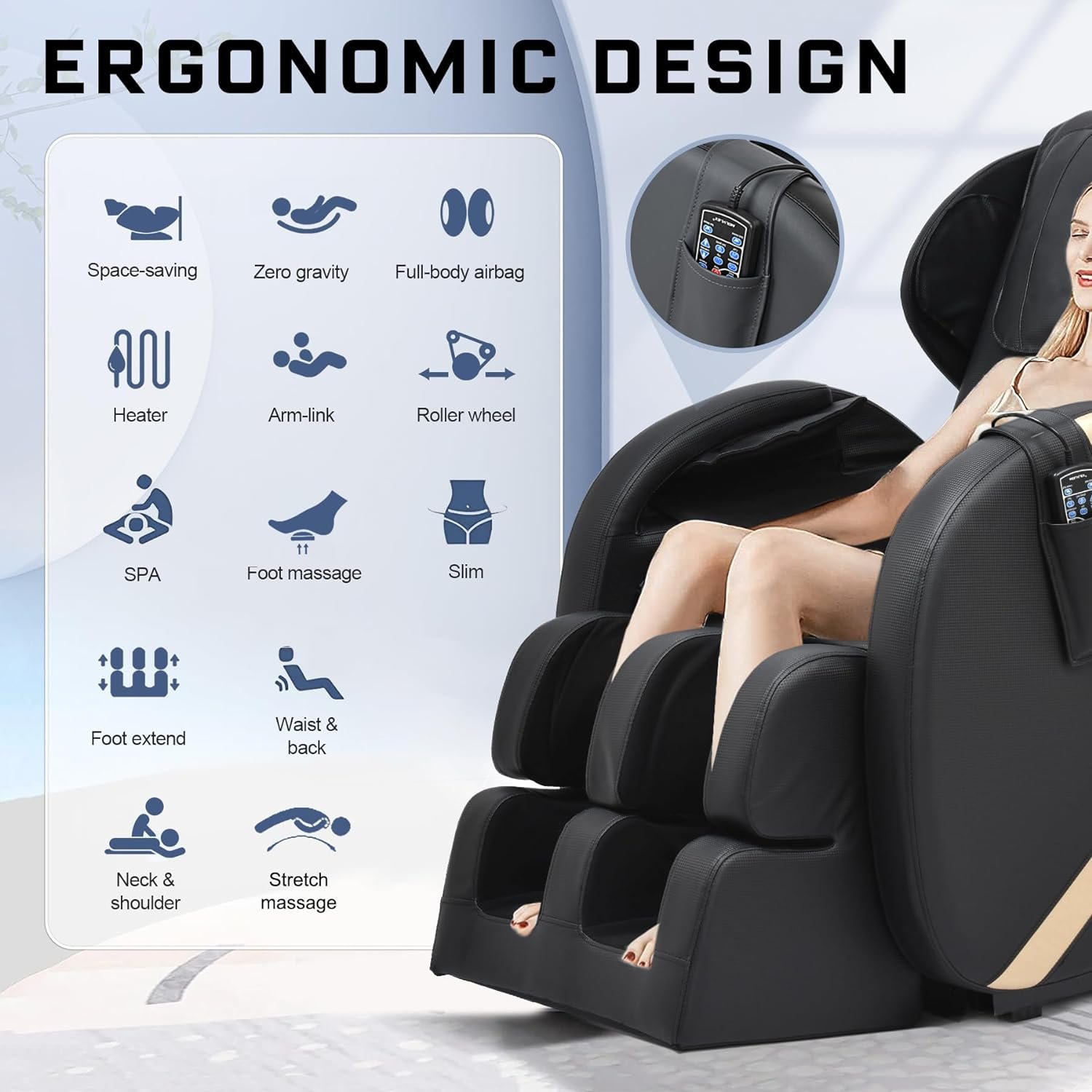 QKFF Massage Chair Recliner with Zero Gravity, Full Body Massage Chair with Heating, Foot Roller Black