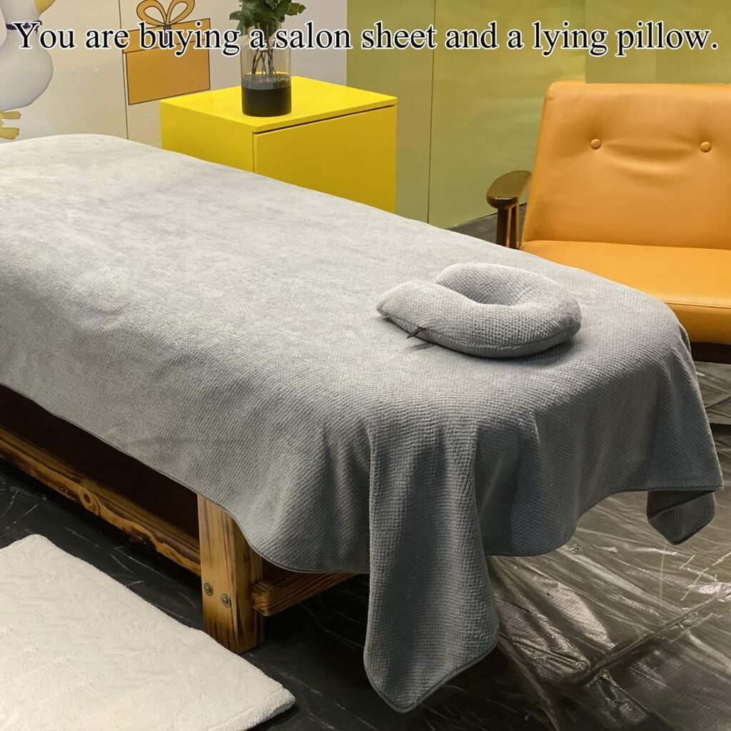 Ranmeng Beauty Bedsheet Professional Massage Linens Soft Spa Sheet Salon Table Cover with Hole and Face Pillow (Gray)