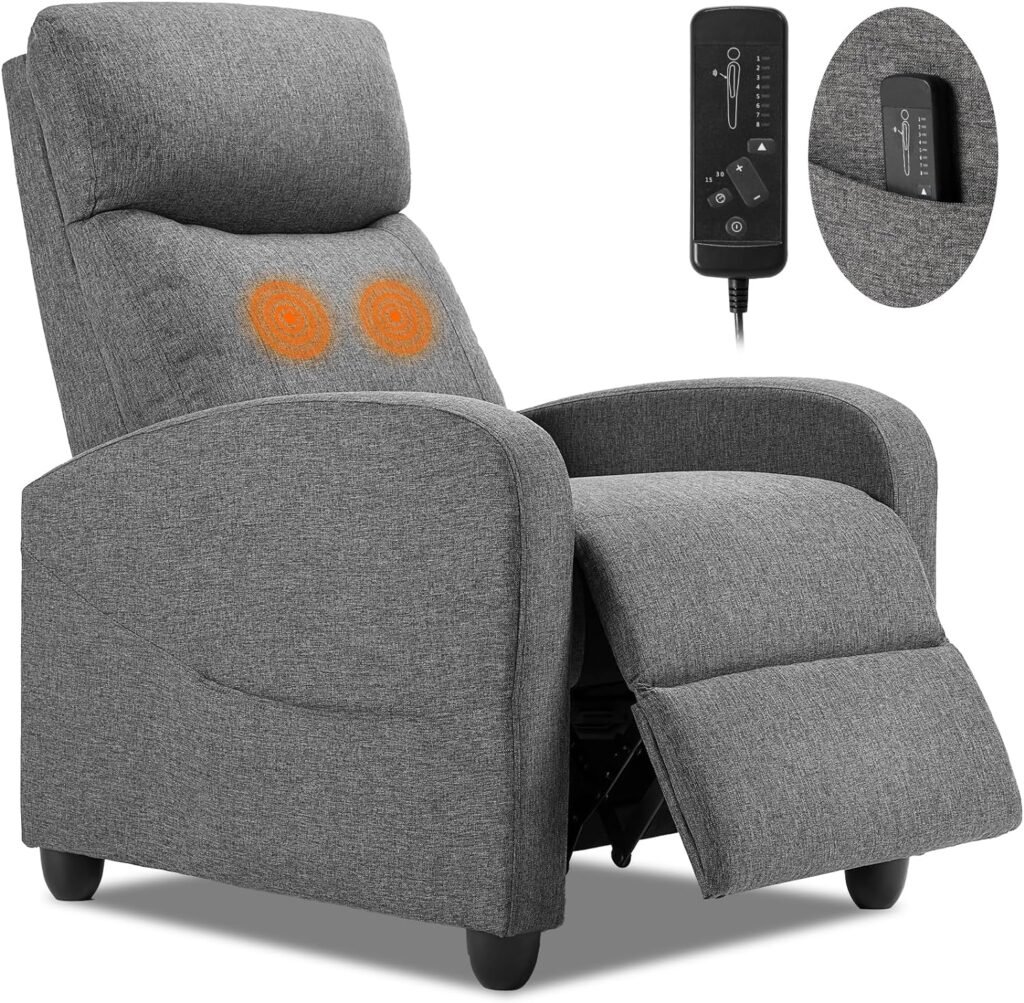 Recliner Chair for Adults, Massage Reclining Chair for Living Room, Adjustable Modern Recliners Chair, Home Theater Seating Single Sofa Recliner with Padded Seat Backrest (Light Grey)