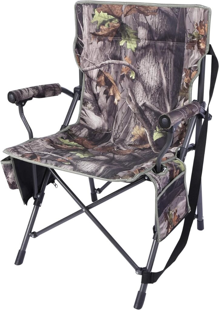 REDCAMP Camo Camping Chair for Adults Heavy Duty, Sturdy Steel Folding Hunting Chair for Ground Blinds, Portable and Comfortable with Padded Hard Arms