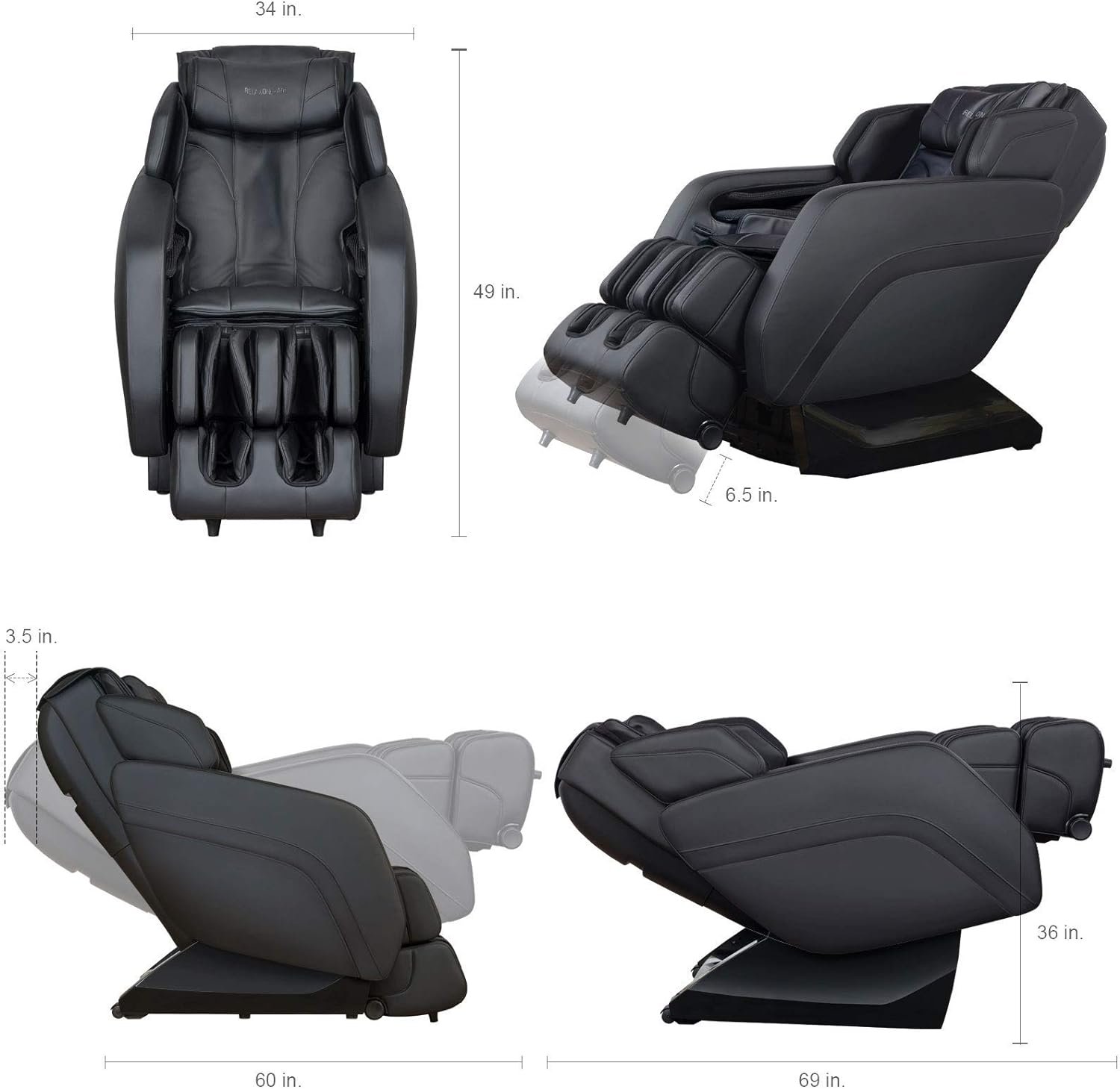 RELAXONCHAIR [MK-V Plus Full Body Zero Gravity Shiatsu Massage Chair with Built-in Heat and Air Massage System (Black)