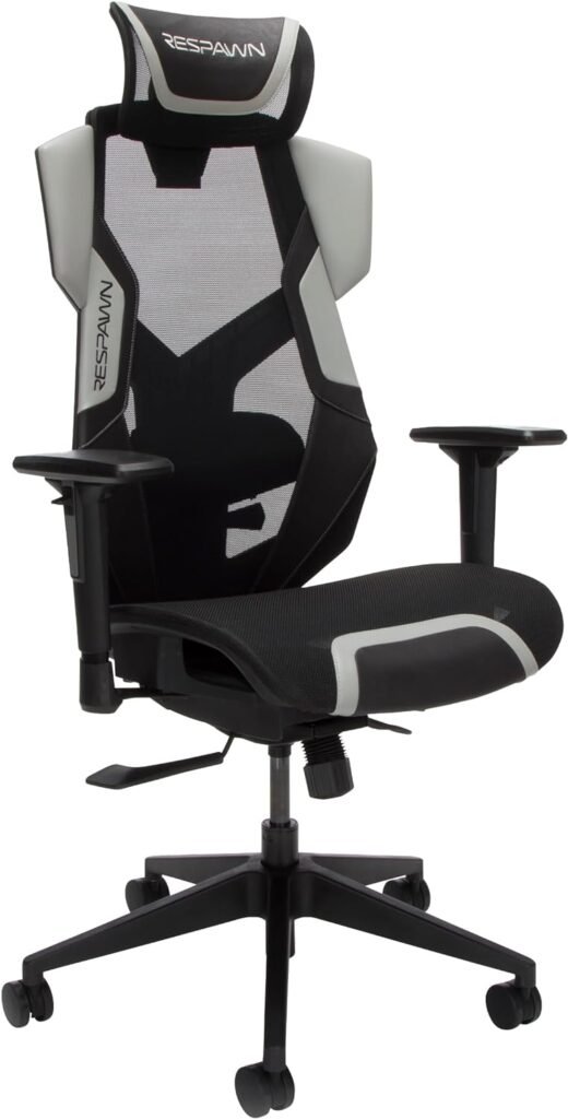 RESPAWN FLEXX Gaming Chair Mesh Ergonomic High Back PC Computer Desk Office Chair - Adjustable Lumbar Support, Seat-Slide, 115 Degree Syncro-Tilt Recline, 2D Armrests  Headrest, 300lb Max - Grey