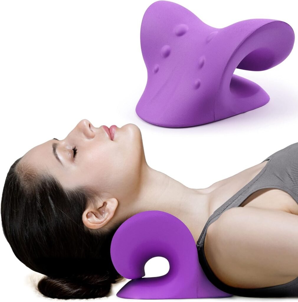 RESTCLOUD Neck and Shoulder Relaxer, Cervical Traction Device for TMJ Pain Relief and Cervical Spine Alignment, Chiropractic Pillow, Neck Stretcher (Purple)