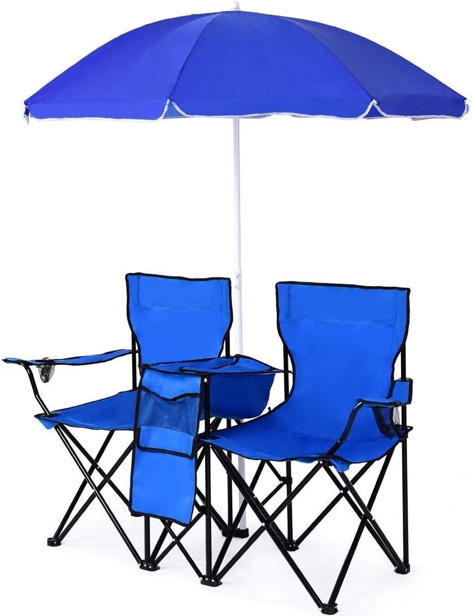 ReunionG Double Portable Camping Chairs, Blue 60D x 20.5W x 35H Inch