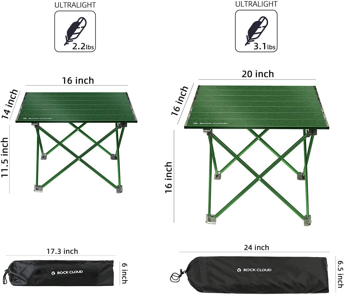 ROCK CLOUD Portable Camping Table Ultralight Aluminum Folding Beach Table Camp for Camping Hiking Backpacking Outdoor Picnic, Black