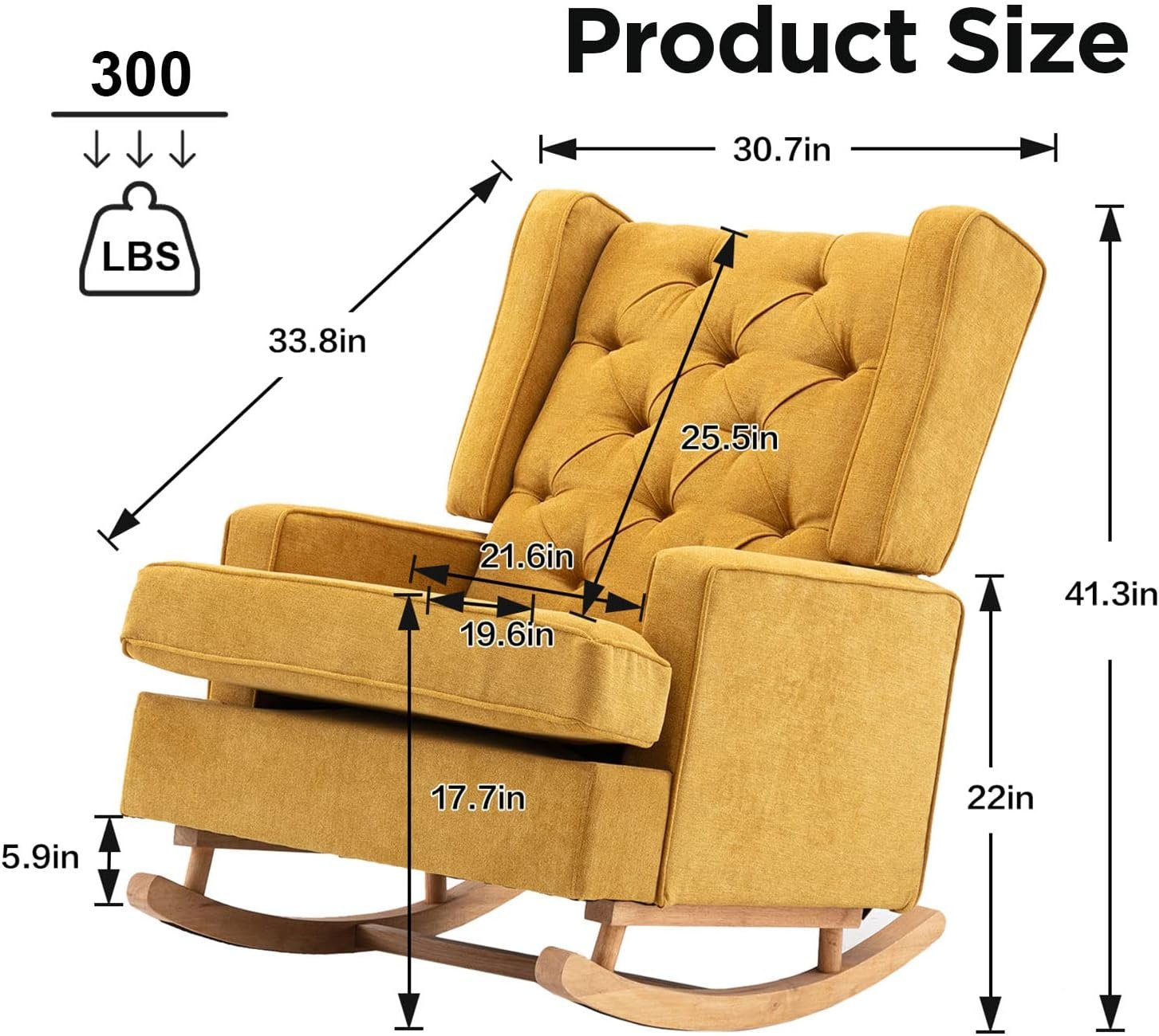 Rocking Chair Nursery,Upholstered Glider Chair for Nursery,Mid Century Modern Oversized Wingback Armchair for Living Room(Beige)