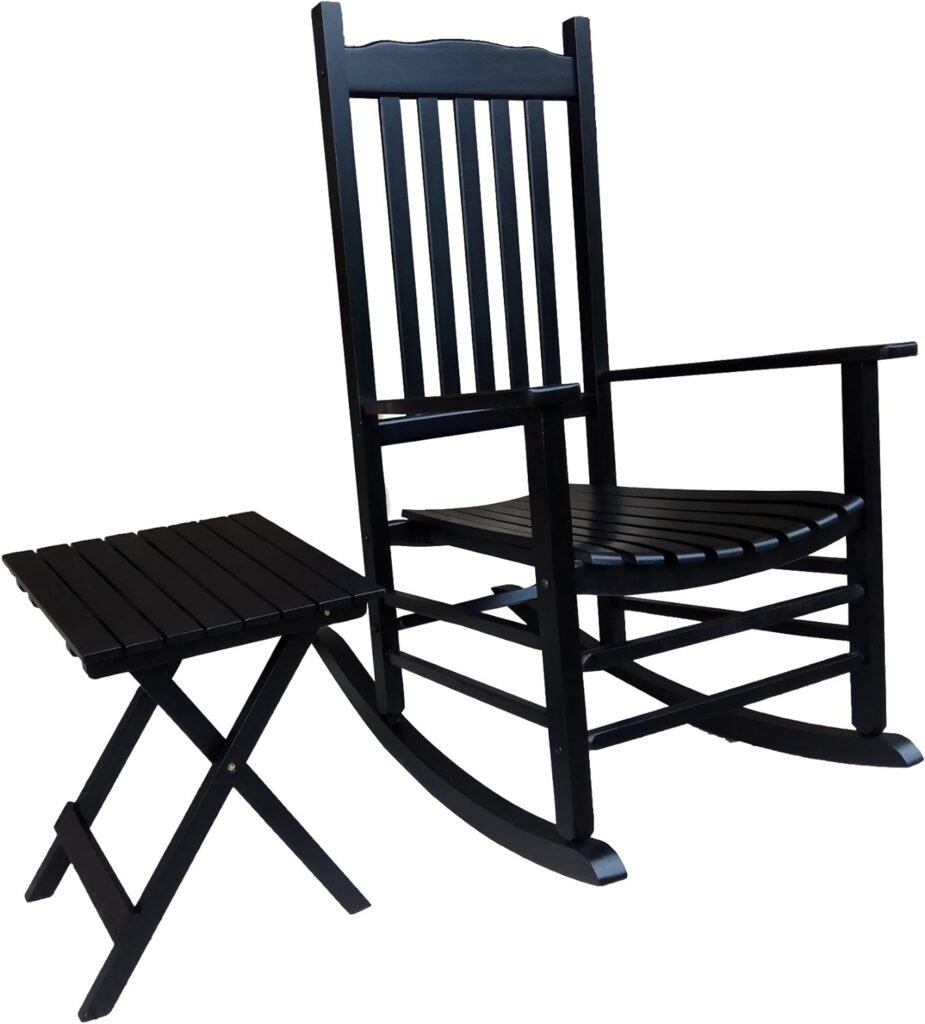 Rocking Rocker - S001BK Black Wood Porch Rocker/Outdoor Rocking Chair with Side Table - Set of 2 pcs with Good Price!!!