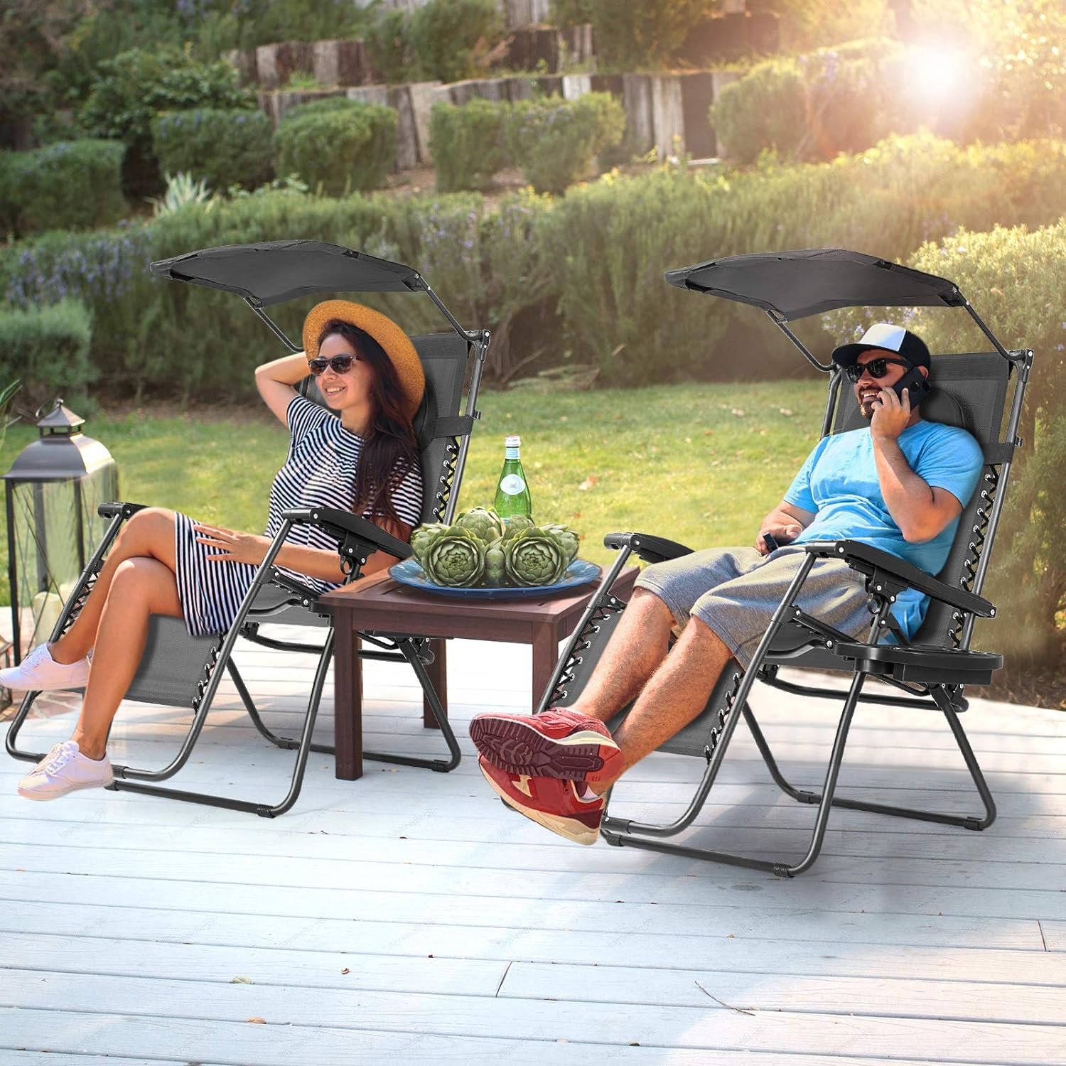 S AFSTAR Zero Gravity Chair with Shade Canopy, Reclining Lounge Chair with Adjustable Canopy Headrest, 0-170 Degrees Recliner  Cup Holder, Folding Zero Gravity Lawn Chair for Patio Poolside, Burgundy
