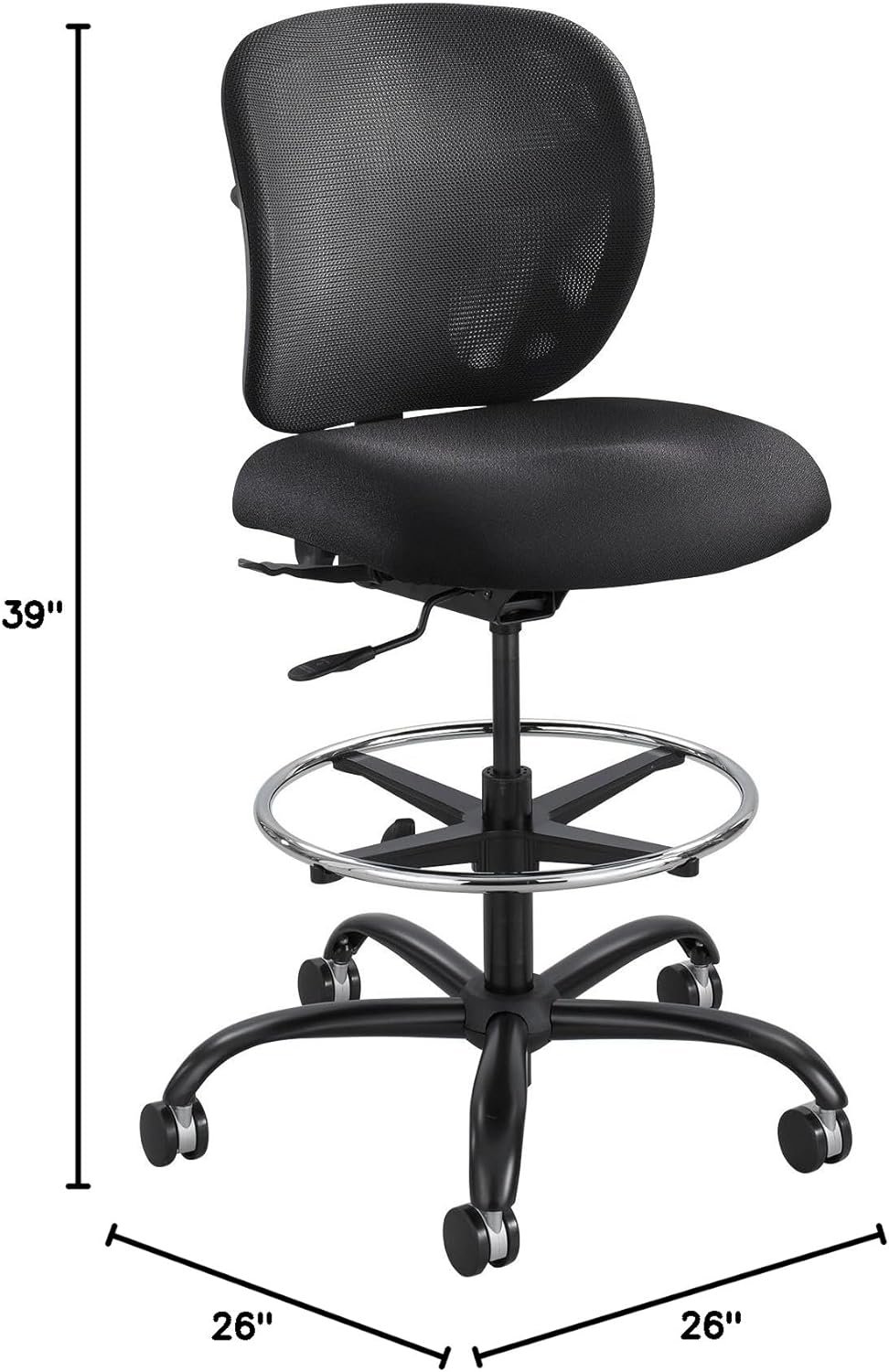 Safco Products Vue Mesh Extended-Height Chair 3395BL with Ergonomic Mesh Back, Black, Cool Comfort and Adjustable Height, 250 lbs Capacity