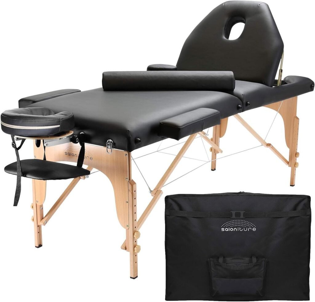 Saloniture Professional Portable Massage Table with Backrest - Black