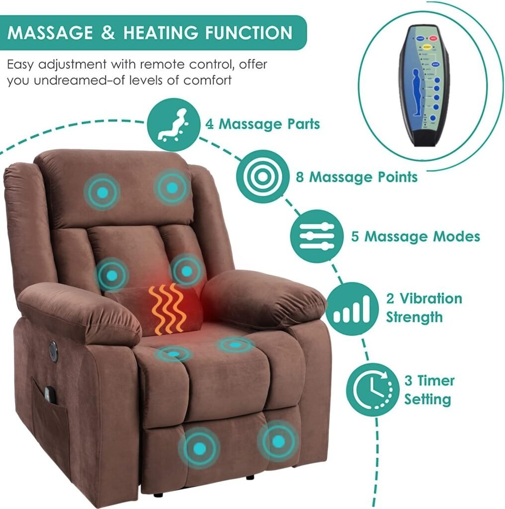 SAMERY Lift Chair Recliners for Elderly with Massage and Heat Electric Power Lift Recliner Chair Sofa with Multi Positions, 4 Pockets, Cup Holders, Lumbar Pillow and Remote Controls with USB……