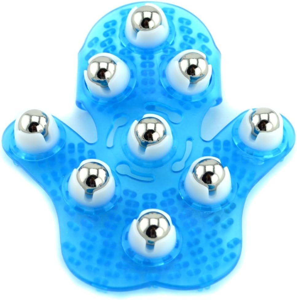 SAMYO Palm Shaped Massage Glove Body Massager with 9 360-degree-roller Metal Roller Ball Beauty Body Care (Blue)