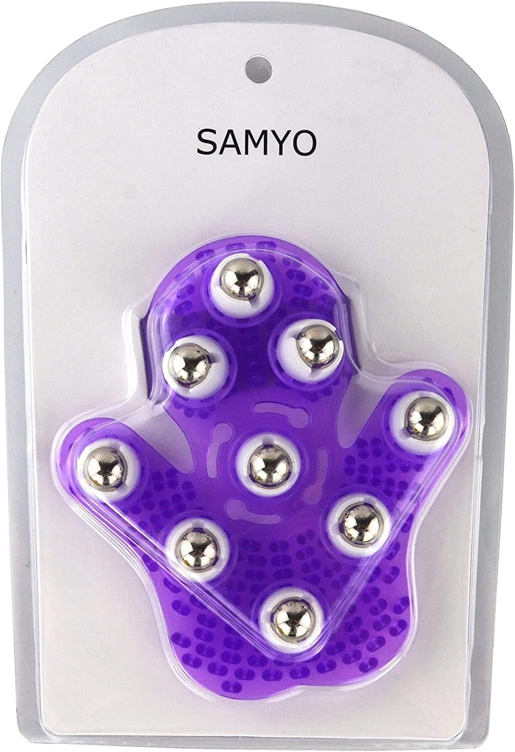 SAMYO Palm Shaped Massage Glove Body Massager with 9 360-degree-roller Metal Roller Ball Beauty Body Care (Blue)