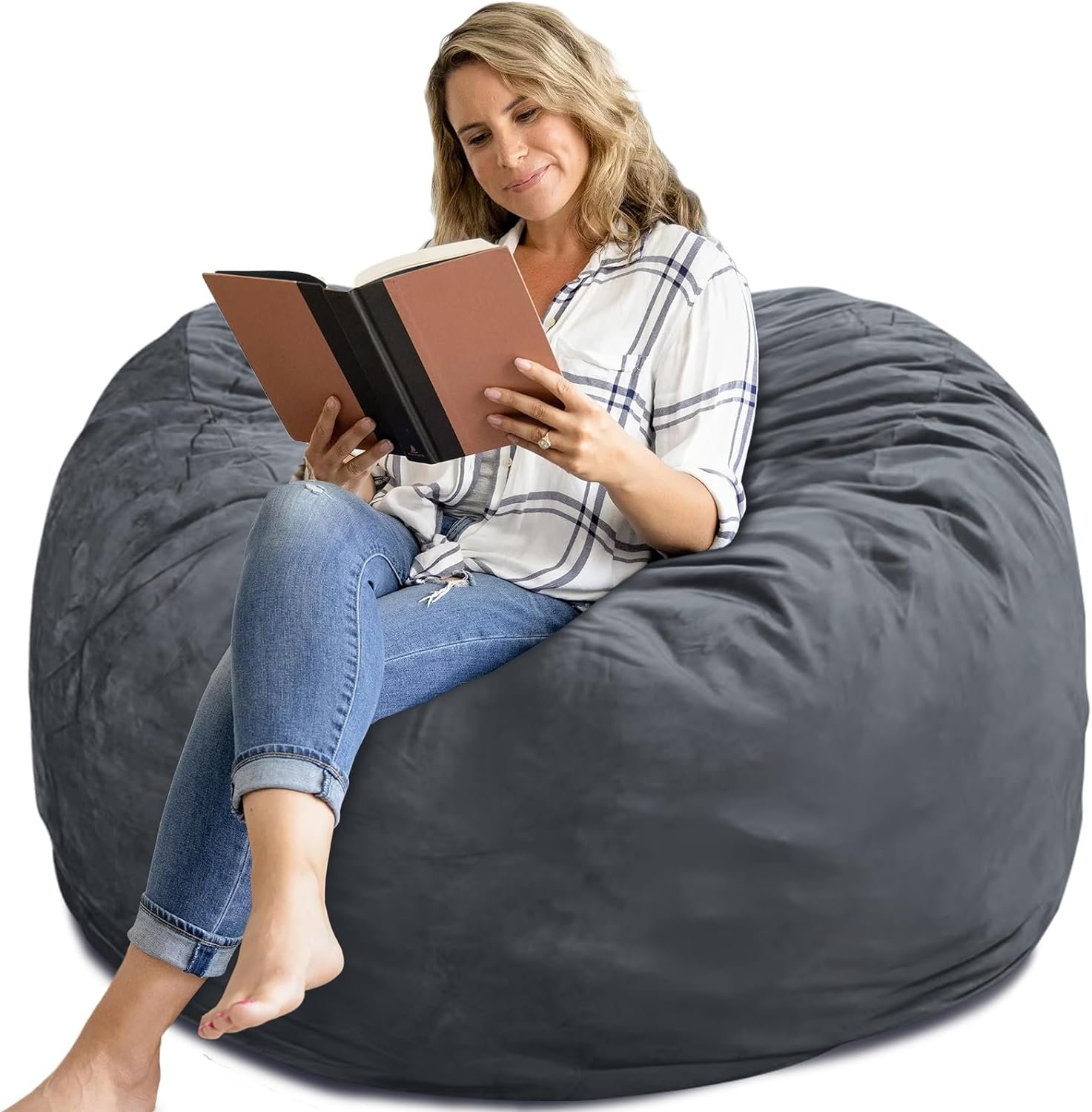 SEASXOLTE Bean Bag Chair 4Ft, Memory Foam Filled, Removable Velvet Cover, Giant Bean Bag Chairs for Adults and Teens, Round Sofa Chair for Dorm Room, Bedroom and Gaming Room, Black